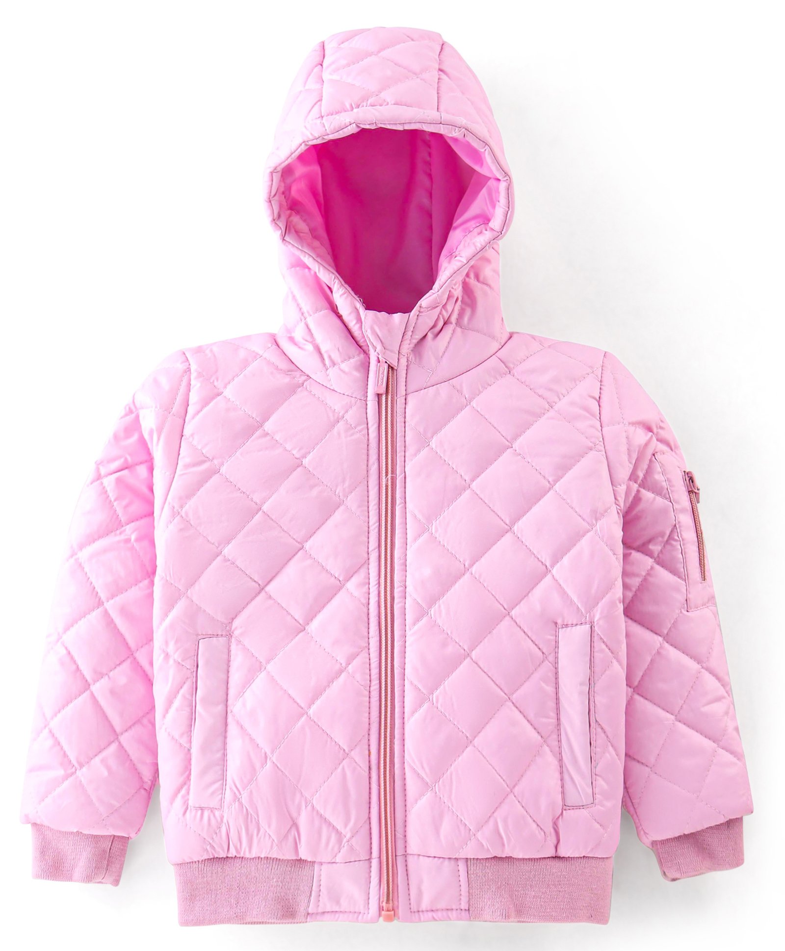 Babyhug Full Sleeves Hooded Quilted Jacket - Pink-image-49