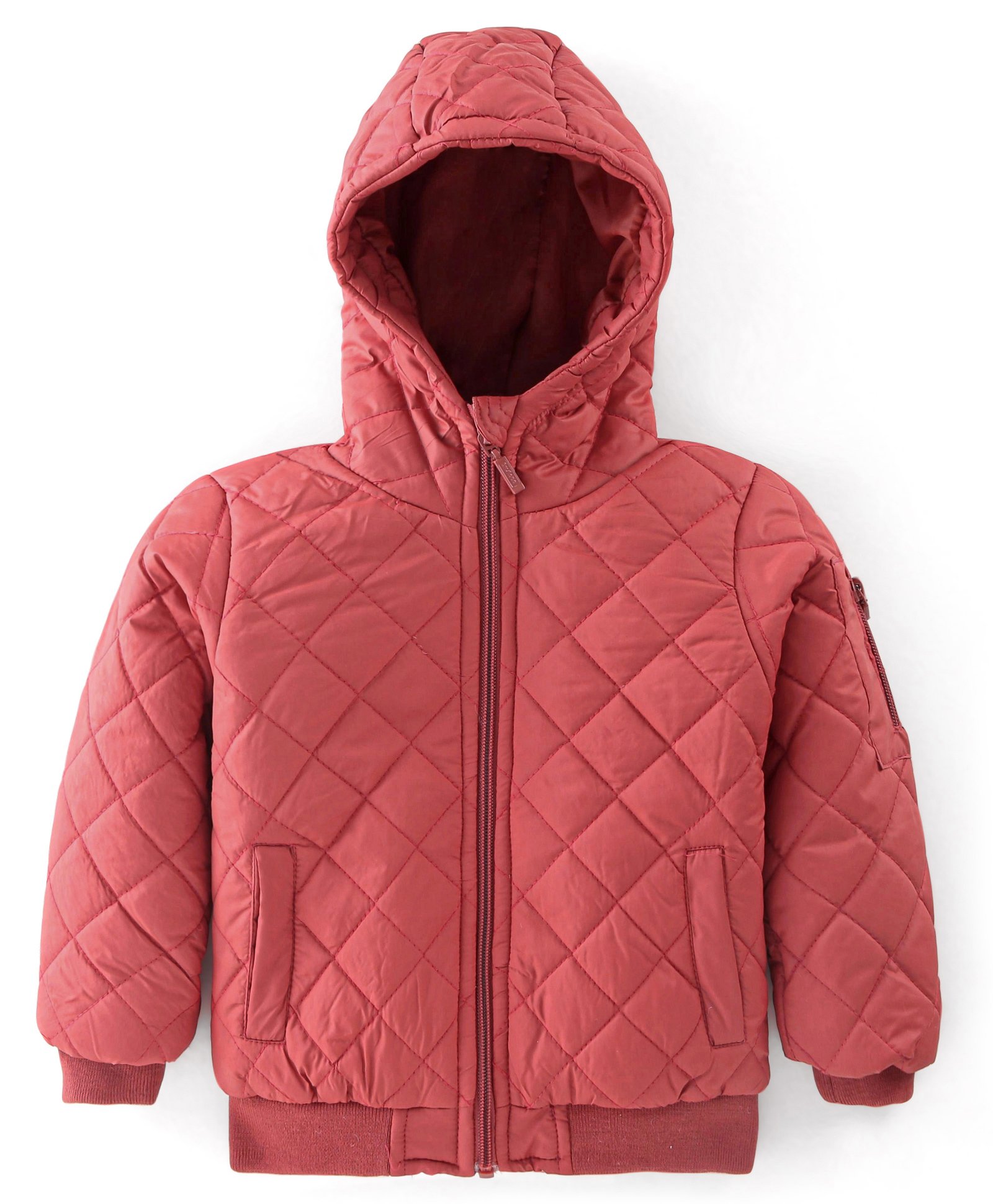 Babyhug Full Sleeves Hooded Quilted Jacket - Rust Red-image-44