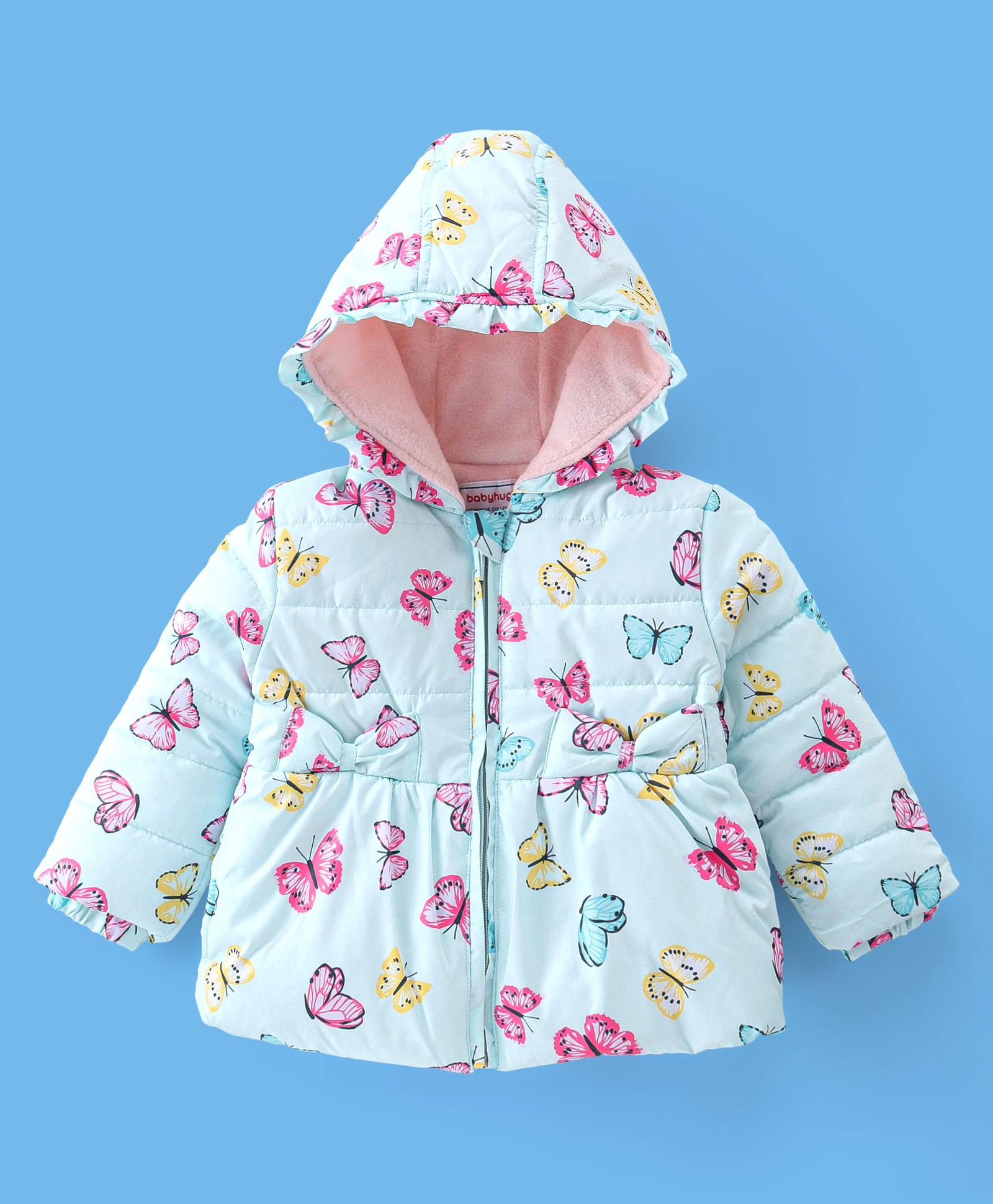 Babyhug Full Sleeves Butterfly Printed Padded Hooded Jacket - Blue-image-16