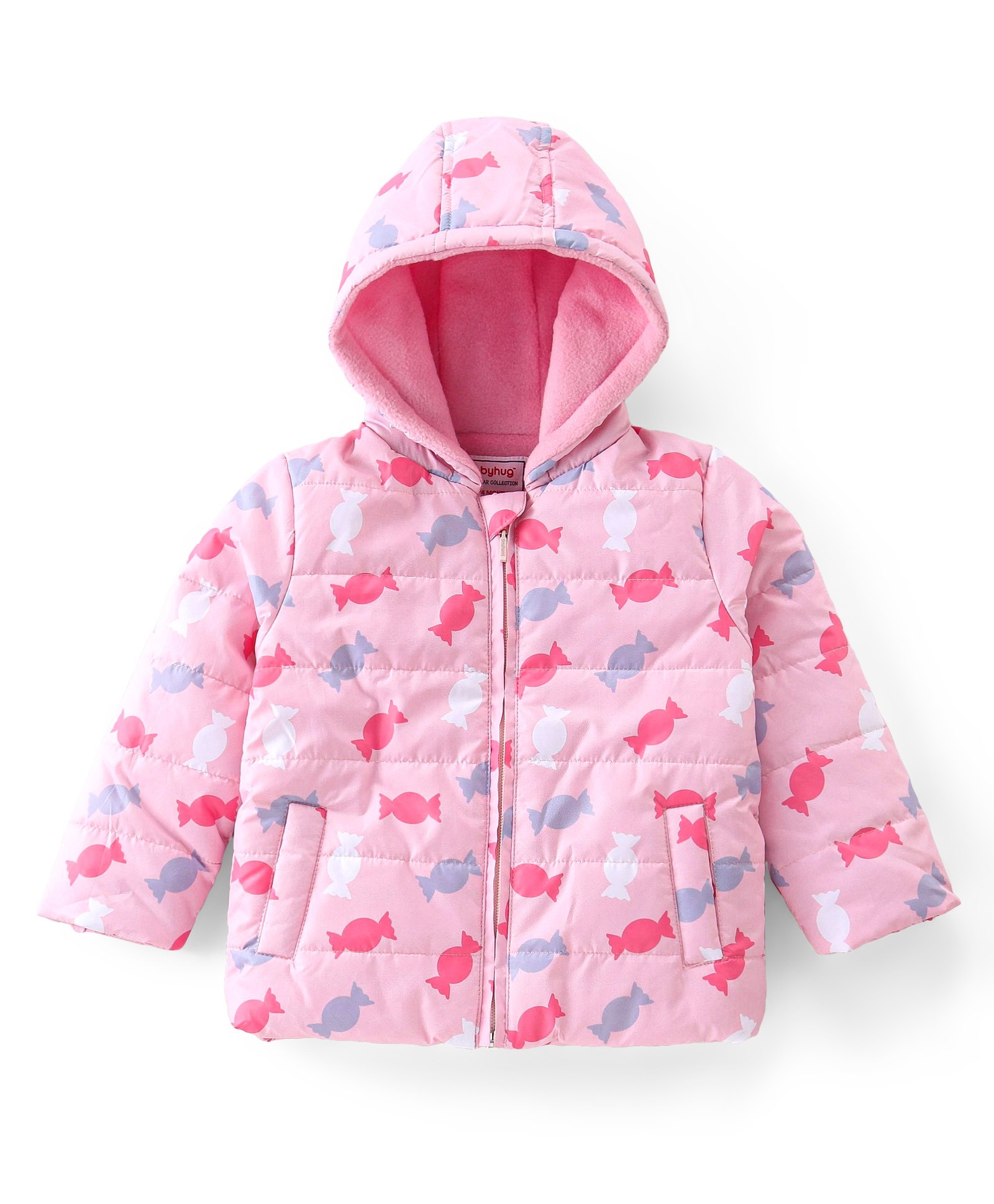 Babyhug Full Sleeves Candy Printed Padded Hooded Jacket - Pink-image-41