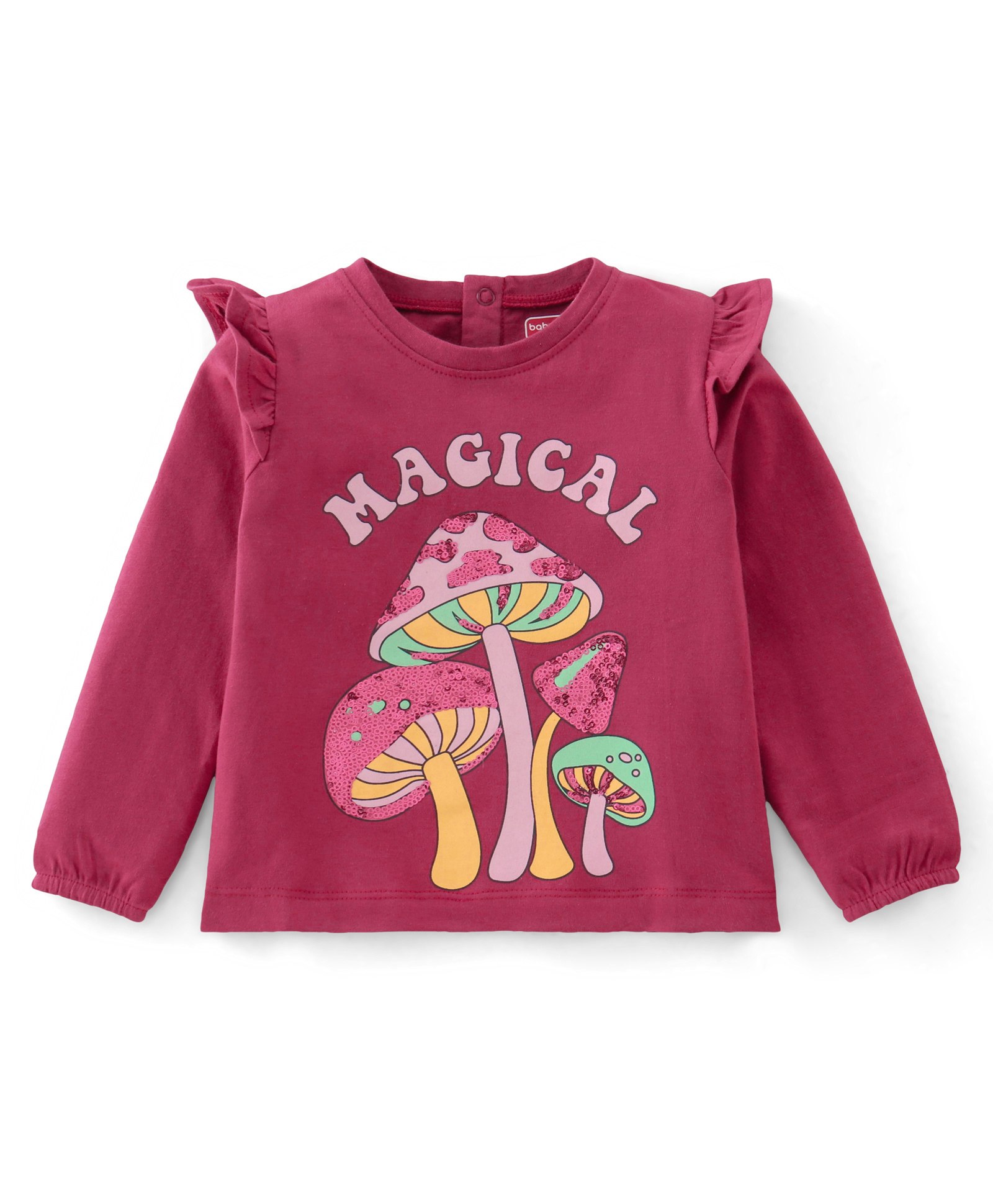 Babyhug Cotton Knit Full Sleeves T-Shirt Mushroom Graphic Print and Sequins Detaililng- Maroon-image-31