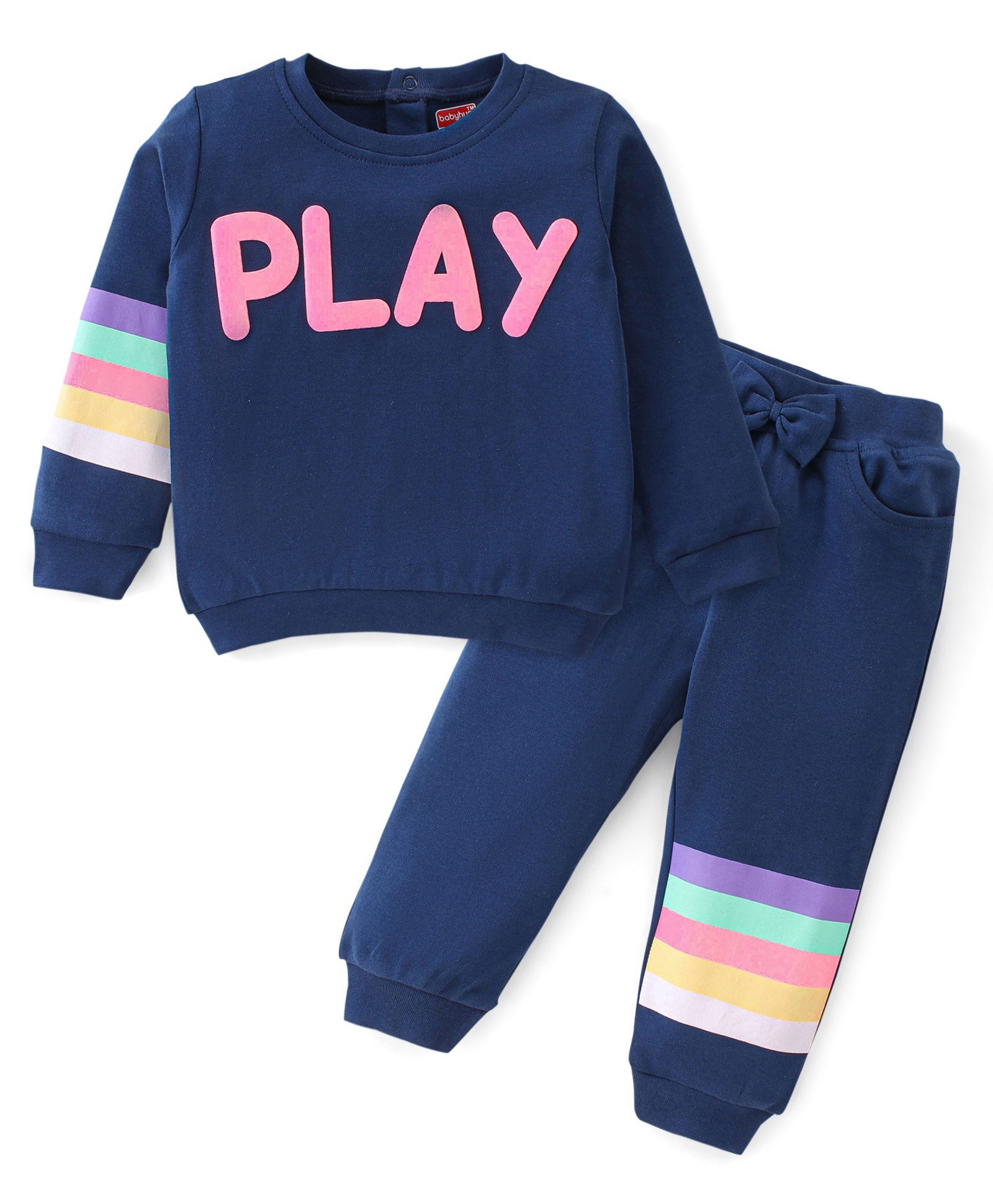Babyhug 100% Cotton Knit Full Sleeves Top & Lounge Pant With Text Print - Blue-image-13