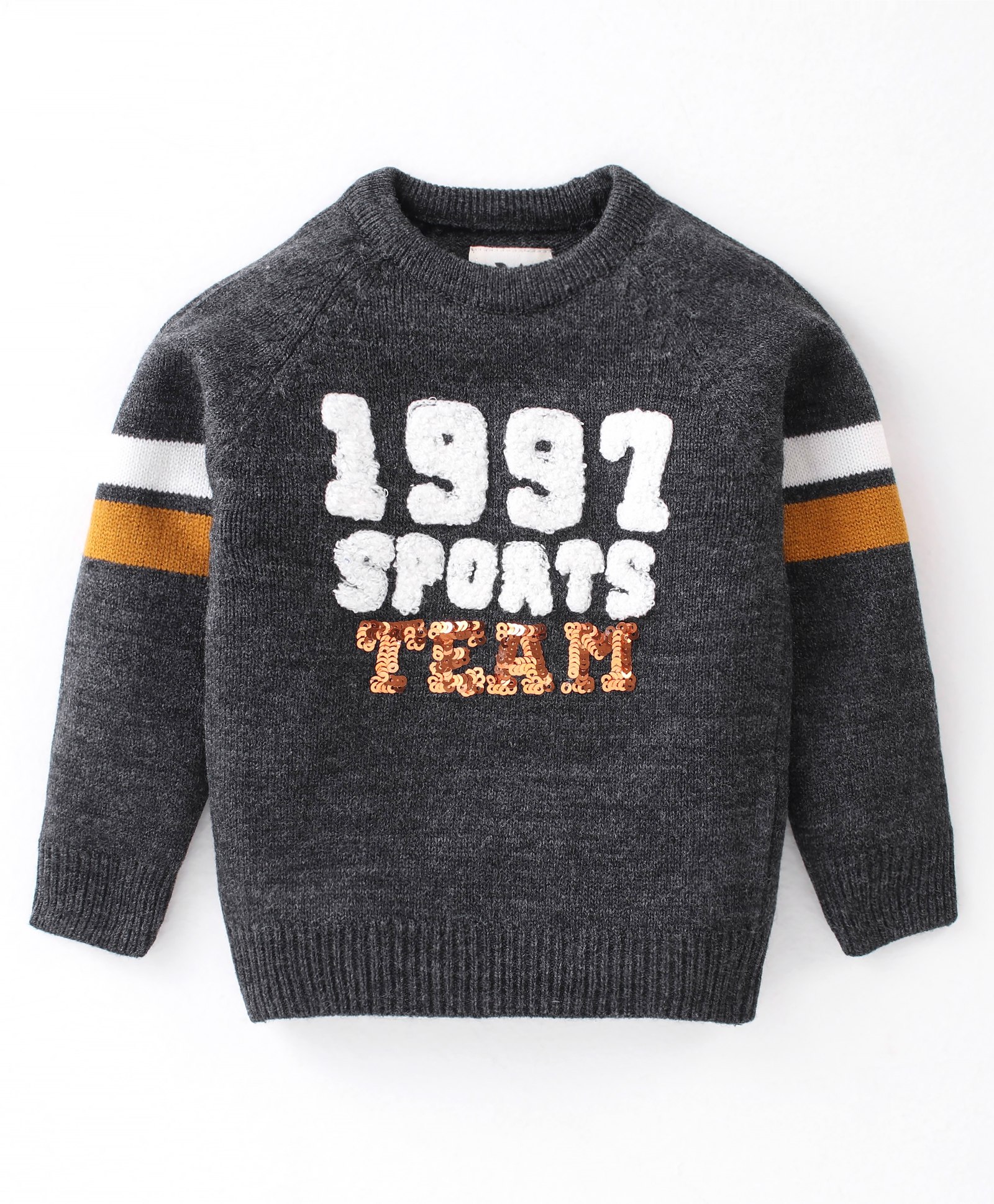 Yellow Apple Acrylic Knit Full Sleeves Sweater with Text Design - Charcoal Grey-image-31