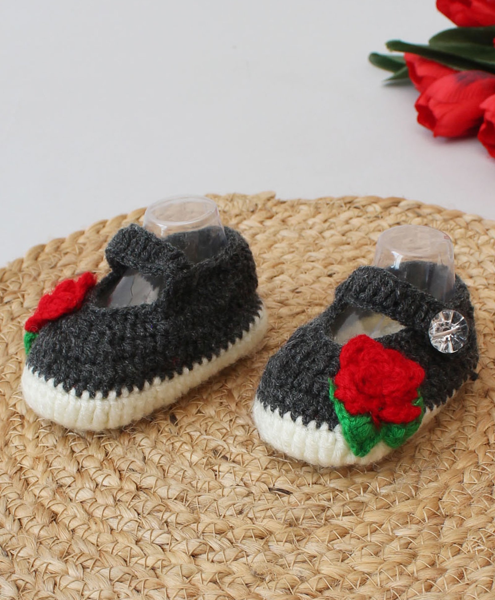 Woonie Handmade Floral Booties - Grey-image-29