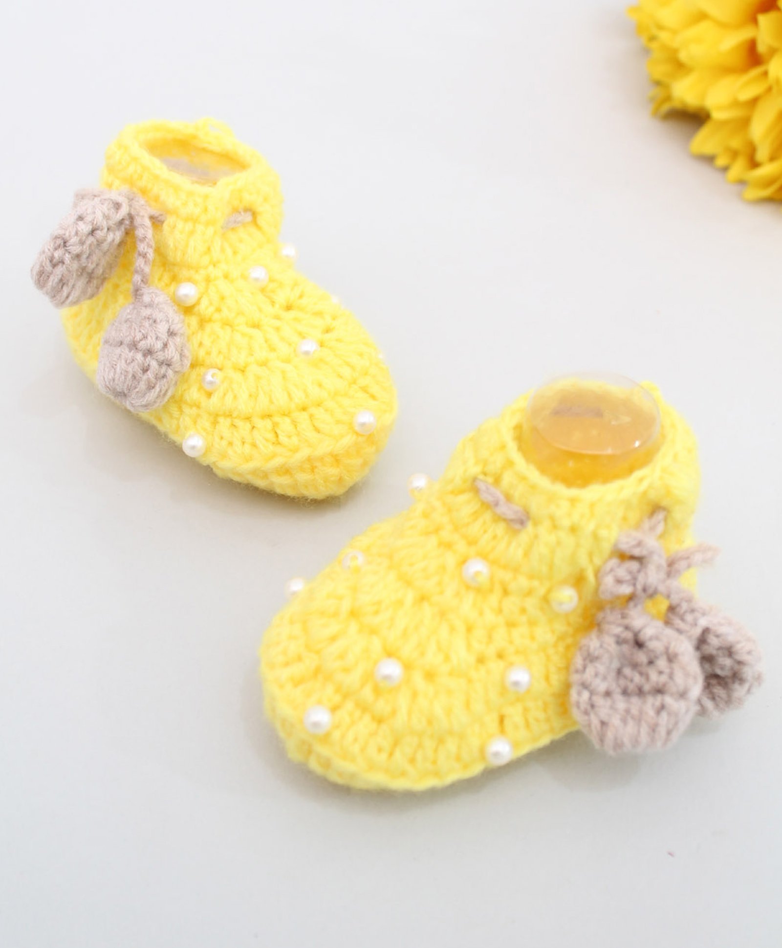 Woonie Handmade Pearl Embellished Tie Up Booties -  Yellow-picture-26