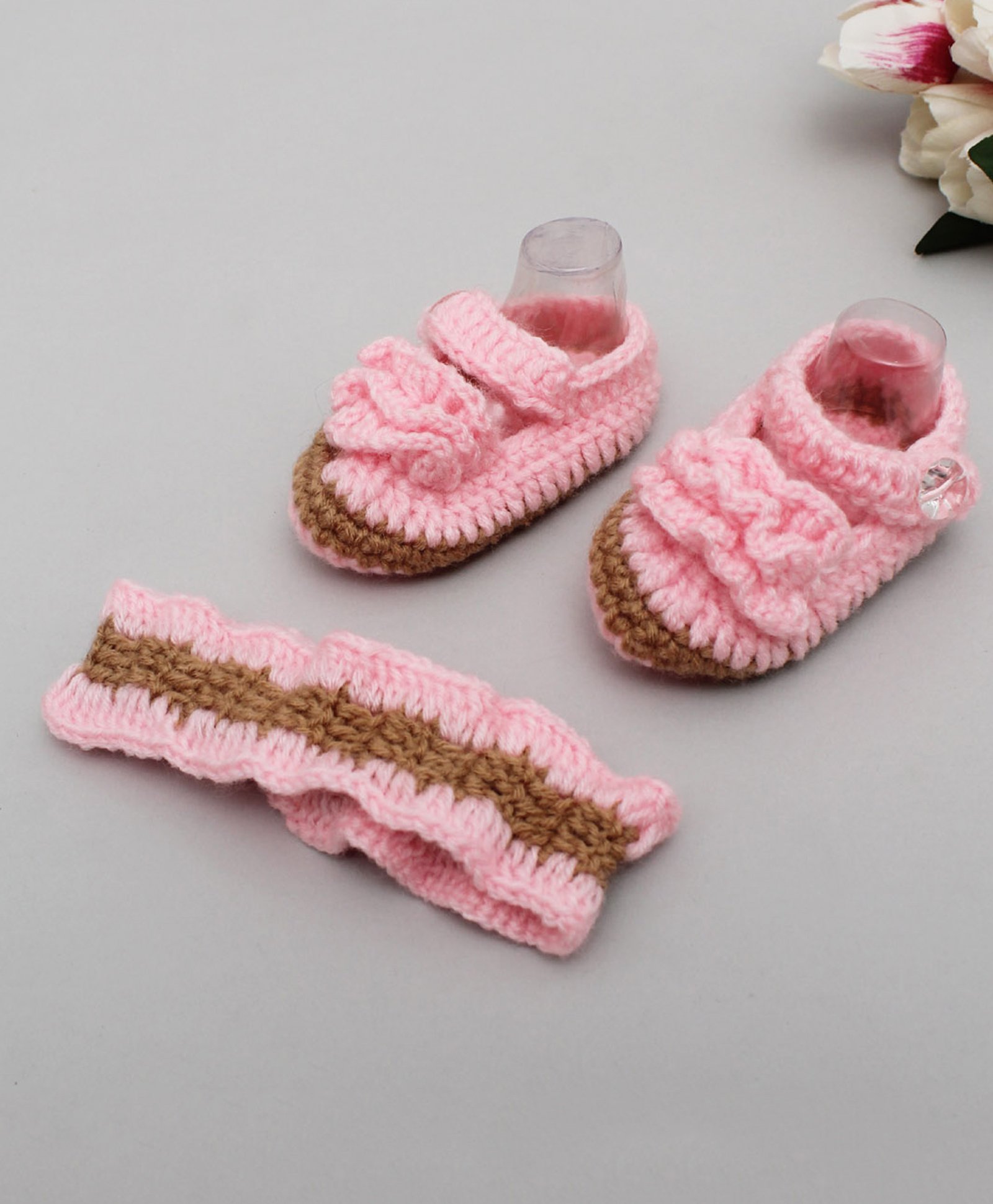 Woonie Crochet Frill Detailed Booties With Headband - Pink-picture-28