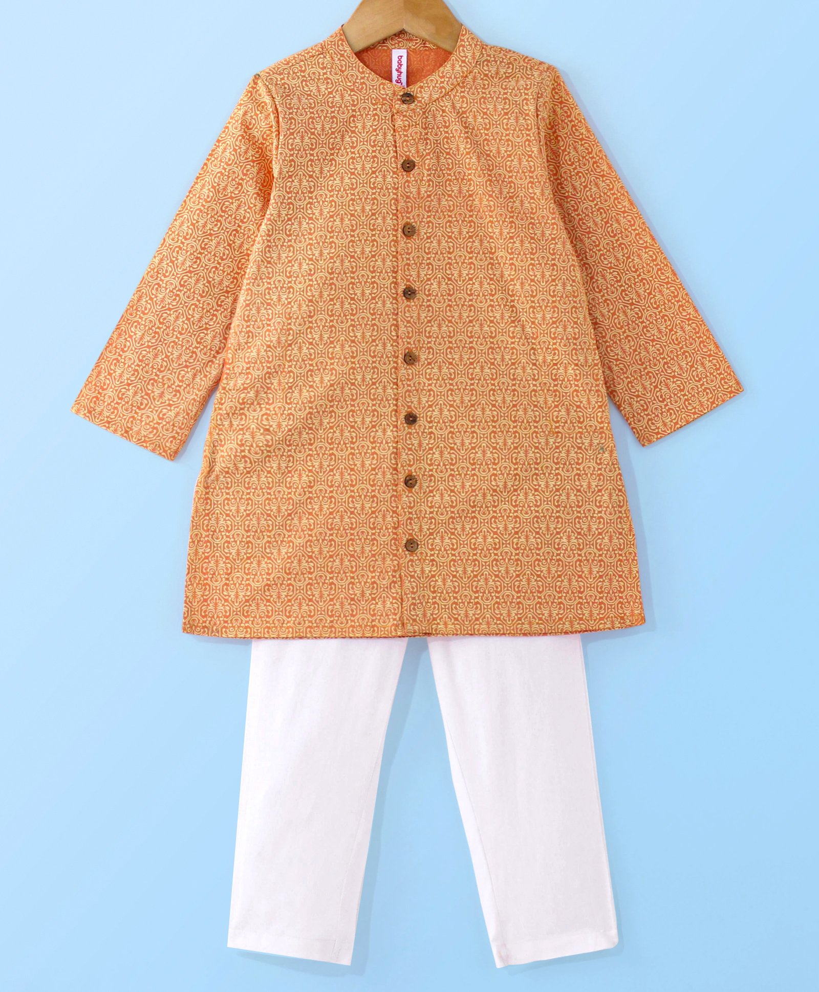 Babyhug 100% Cotton Full Sleeves Kolka Printed Kurta Pyjama Set -Peach-picture-28