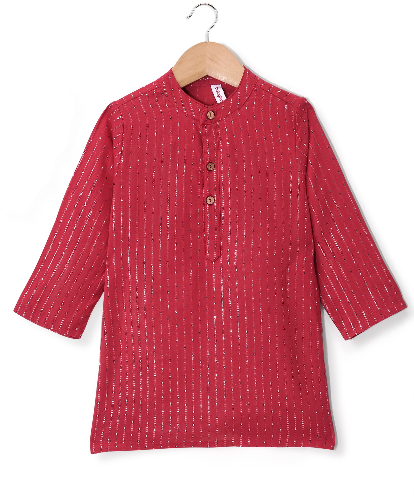 Babyhug Cotton Lurex Woven Full Sleeves Sequined Kurta - Red-image-6