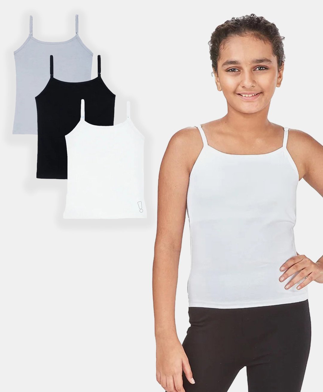 Plan B Set Of 3 Sleeveless Solid & Padded Camisoles - Black Grey & White-image-25