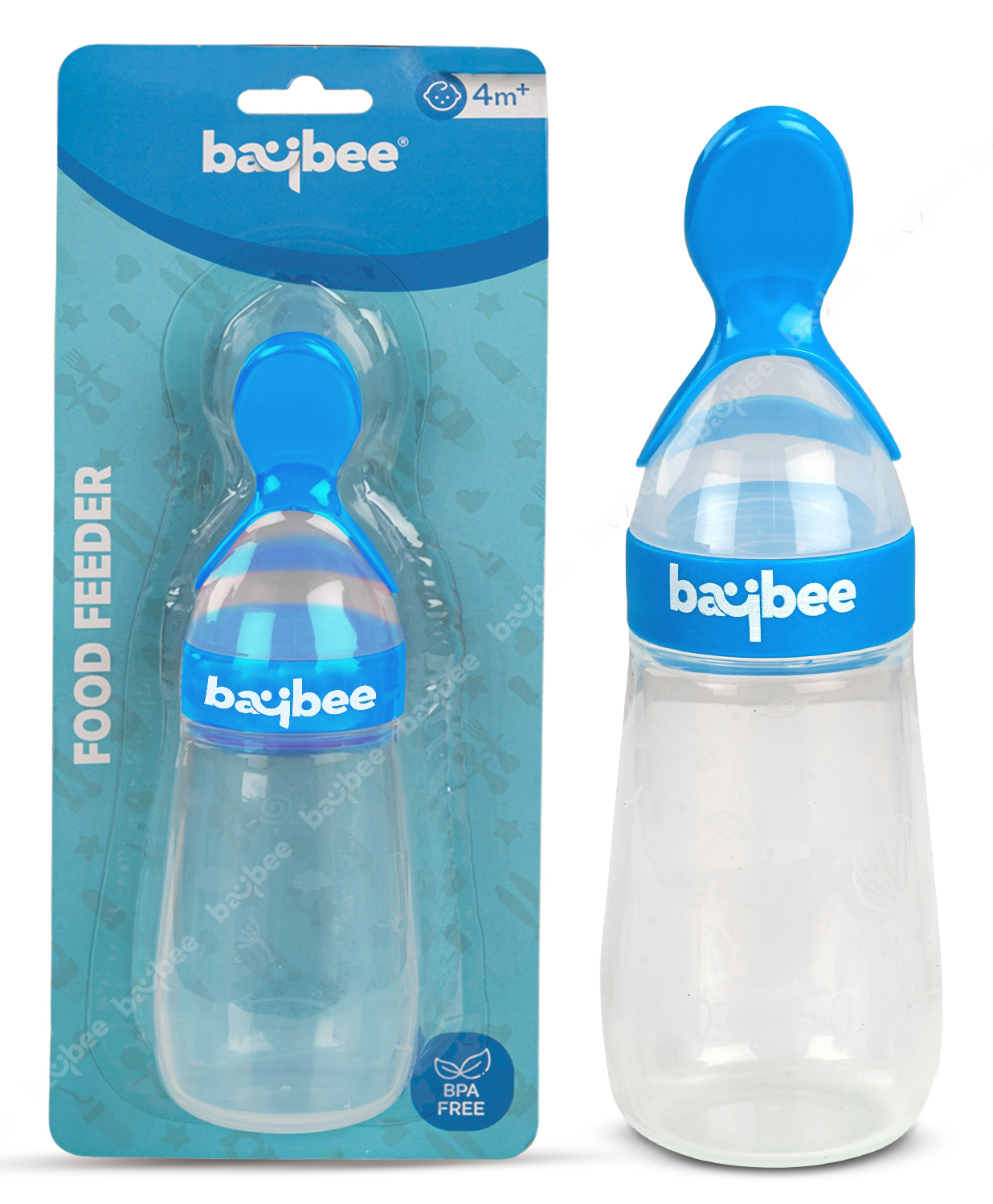 Baybee Squeezy Silicone Food Feeder Bottle with Spoon BPA Free Baby Feeder Fruit Rice Cereals Puree Feeding Bottle 90 ml - Blue-image-18