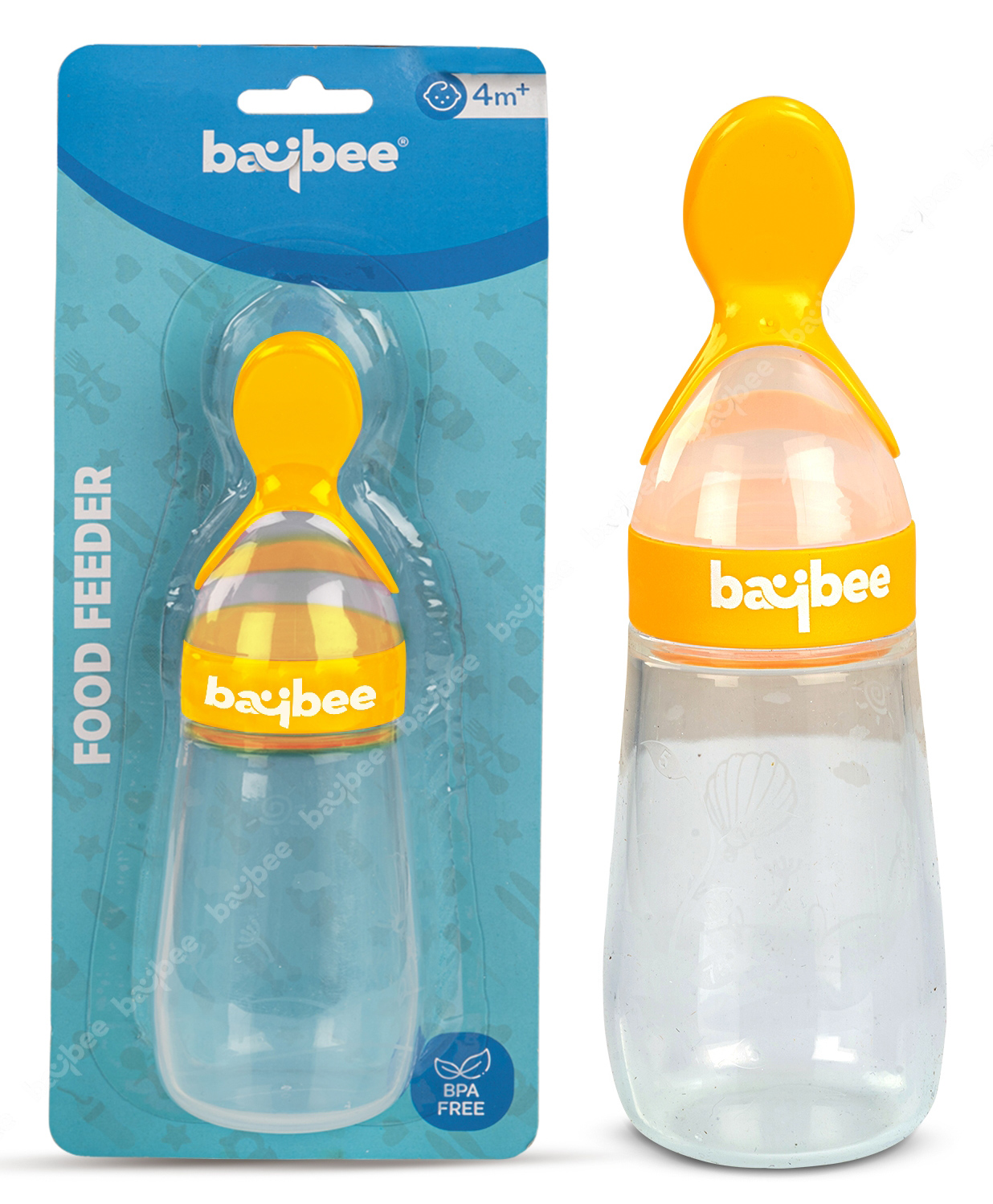 Baybee Squeezy Silicone Food Feeder Bottle with Spoon BPA Free Baby Feeder Fruit Rice Cereals Puree Feeding Bottle 90 ml - Yellow-image-37