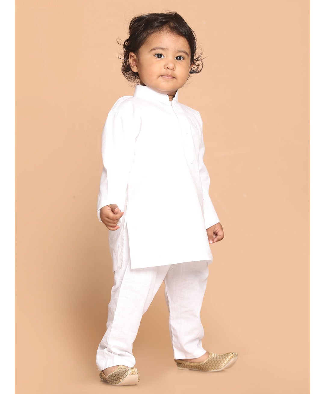 Vastramay Pure Cotton Full Sleeves Solid Kurta Pyjama Set - White-image-44