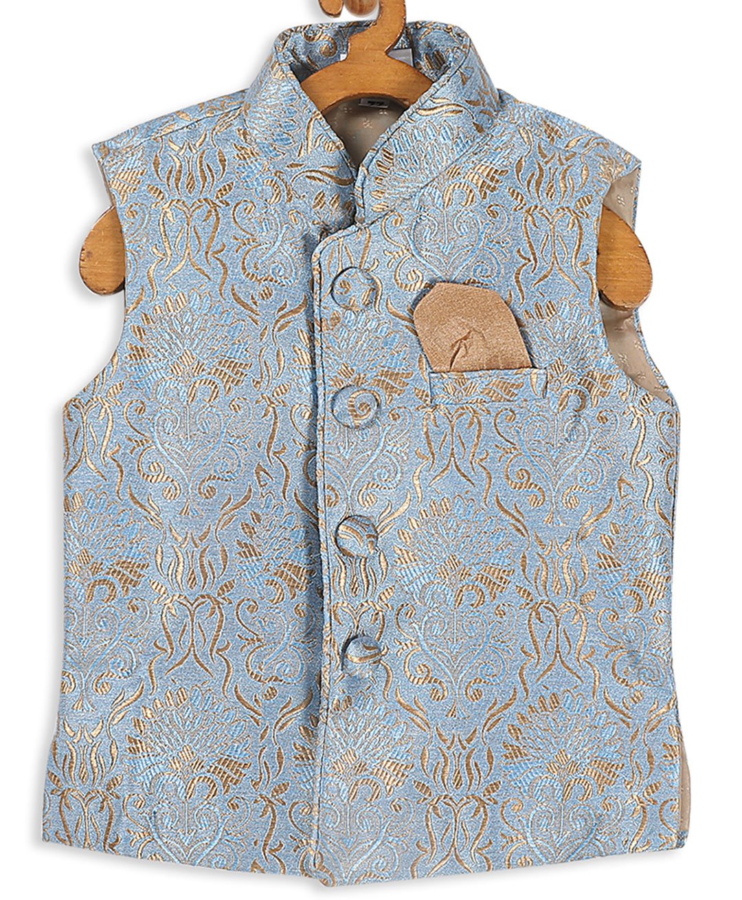 VASTRAMAY SISHU Silk Damask Motif Foil Printed Nehru Jacket - Grey-image-40