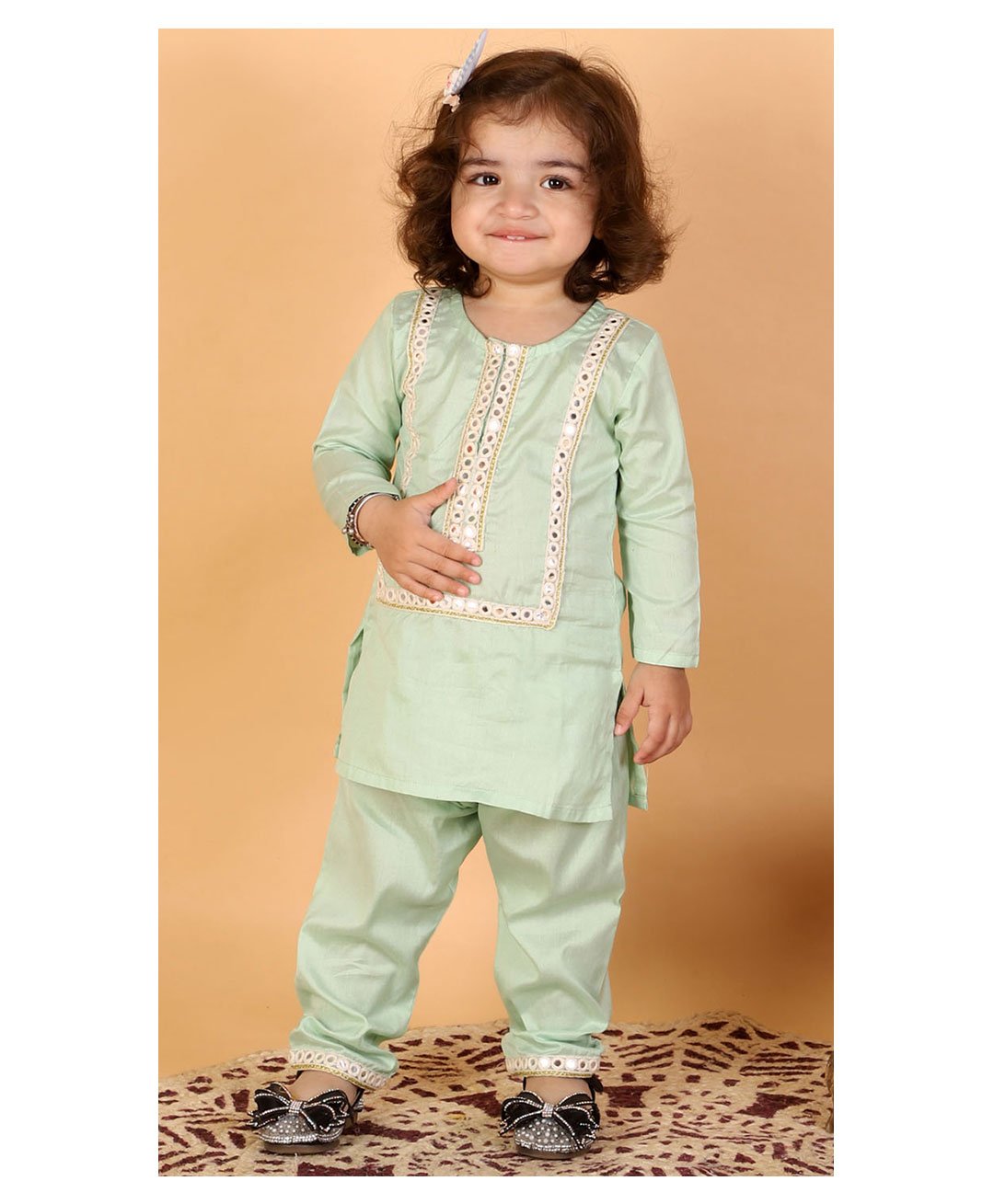 VASTRAMAY SISHU Full Sleeves Mirror Work Detailed  Kurta & Pant - Mint Green-picture-21