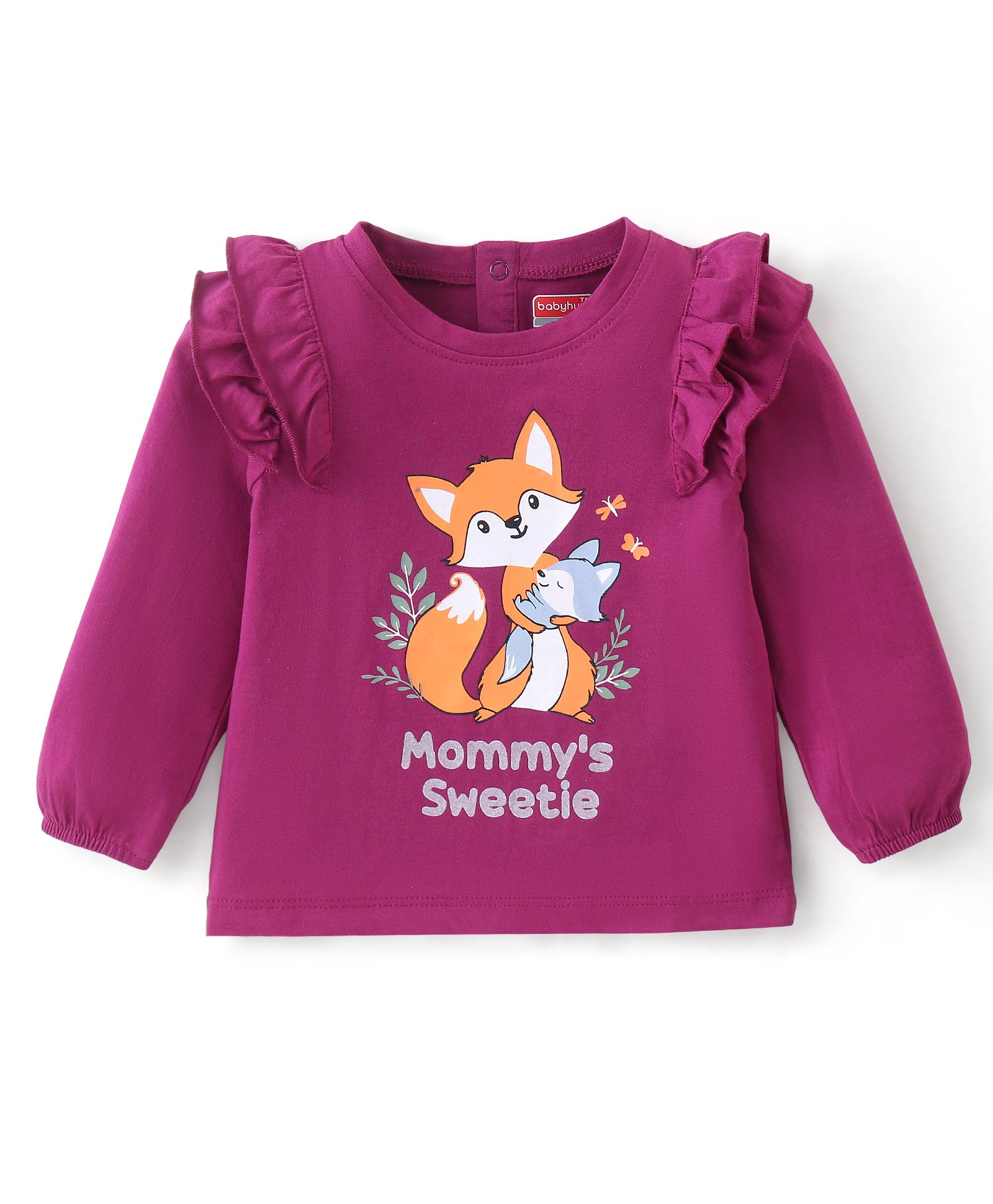 Babyhug Cotton Full Sleeves Tee With Fox Graphics & Frill Detailing- Purple-image-43