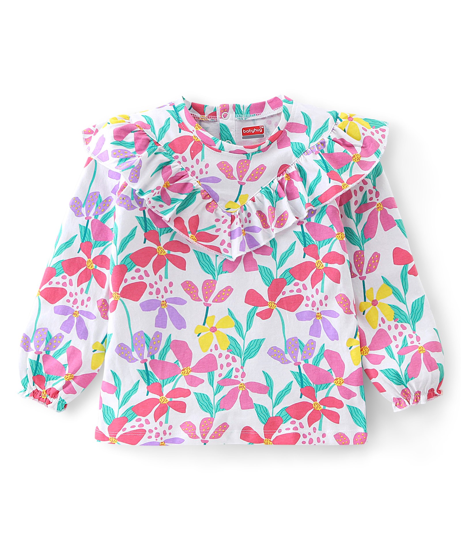 Babyhug Cotton Knit Full Sleeves Top with Floral Print - Off White-image-32