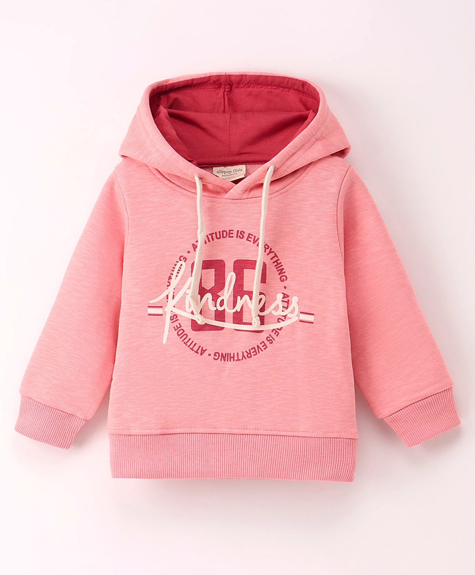 OLLYPOP Fleece Full Sleeves Hoodie  Text Print - Pink-picture-48