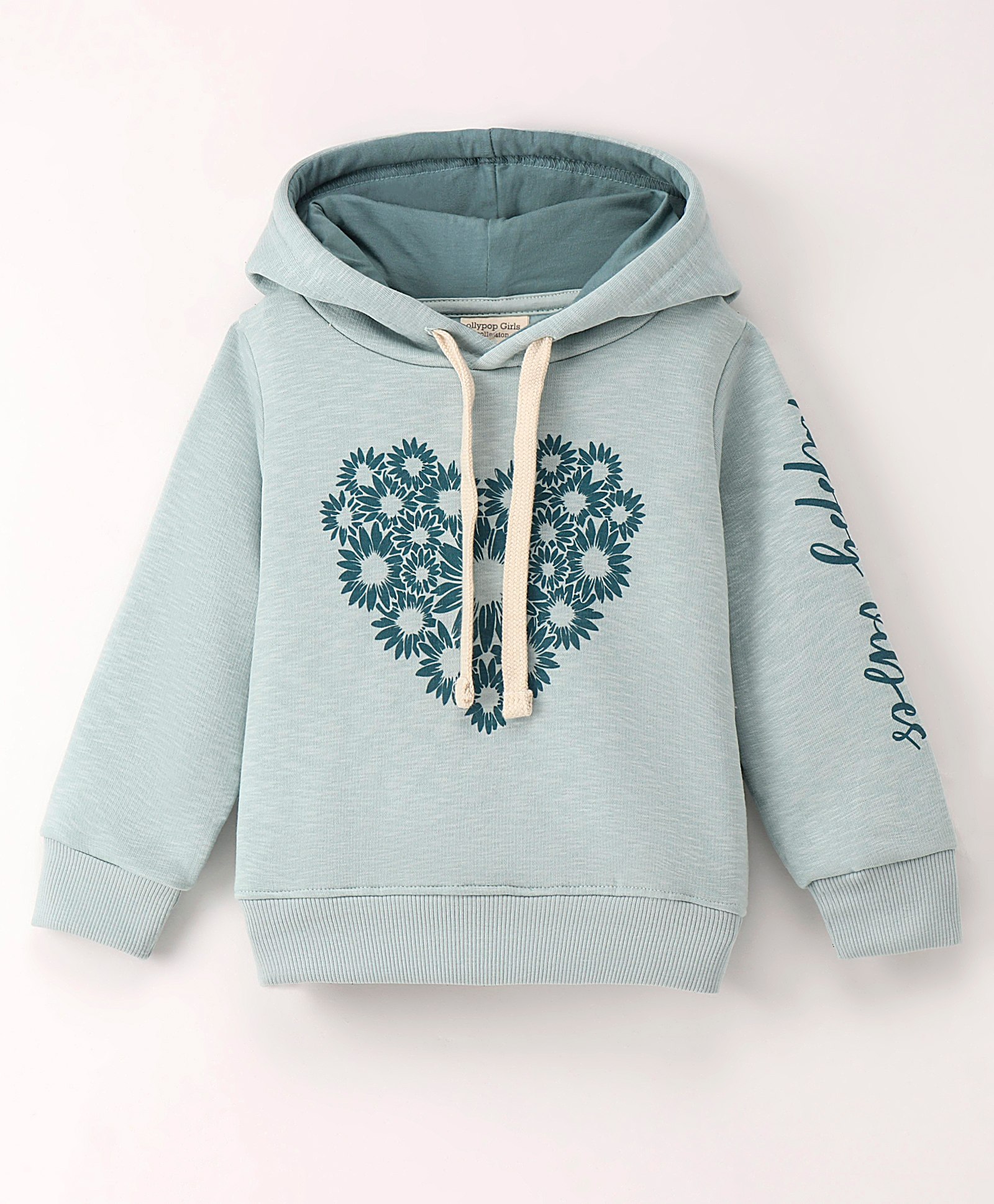 OLLYPOP Fleece Full Sleeves Hoodie Floral Heart Print - Pale Blue-picture-30