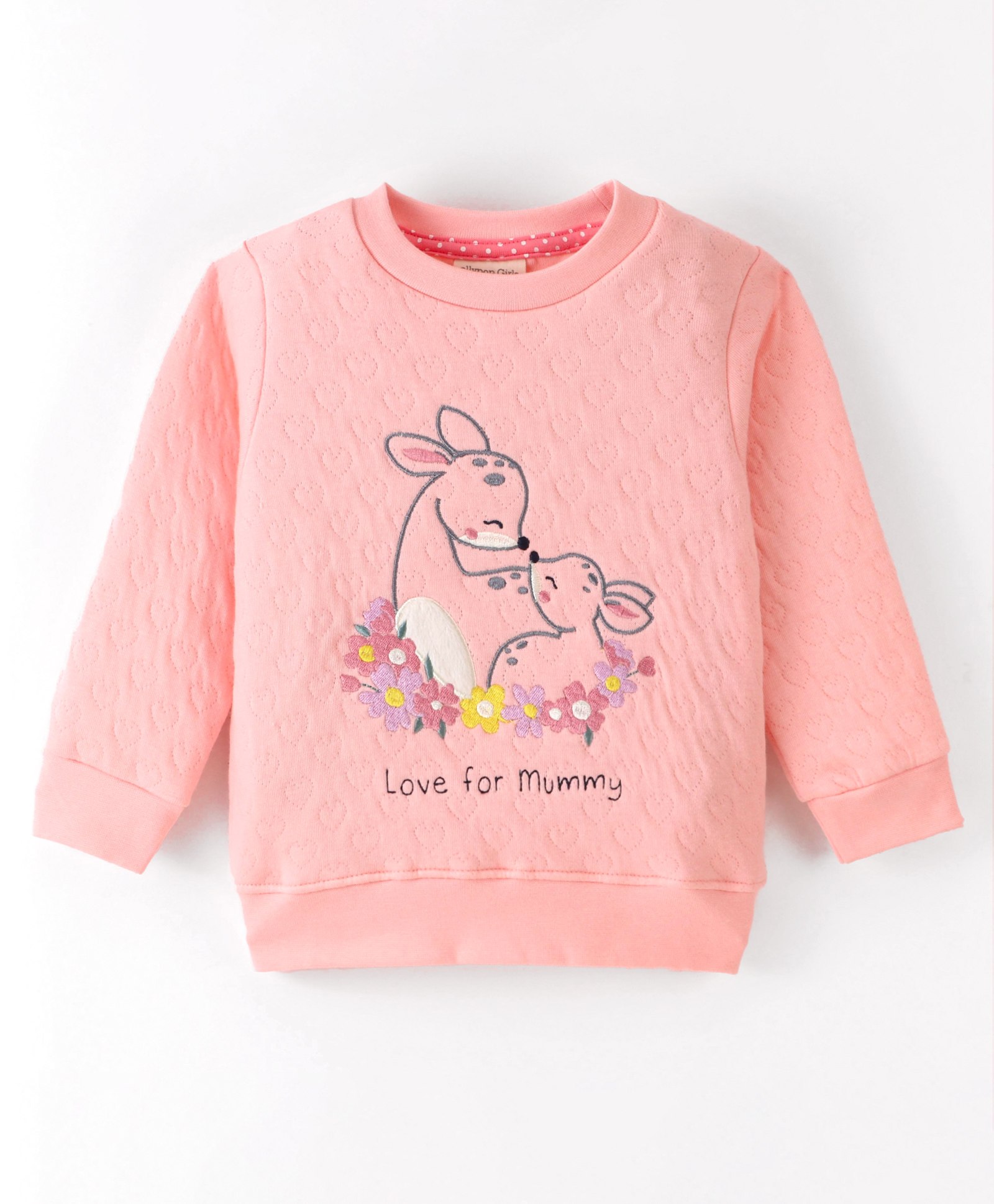OLLYPOP Full Sleeves Sweatshirt Deer & Floral Embroidery - Peach-picture-2