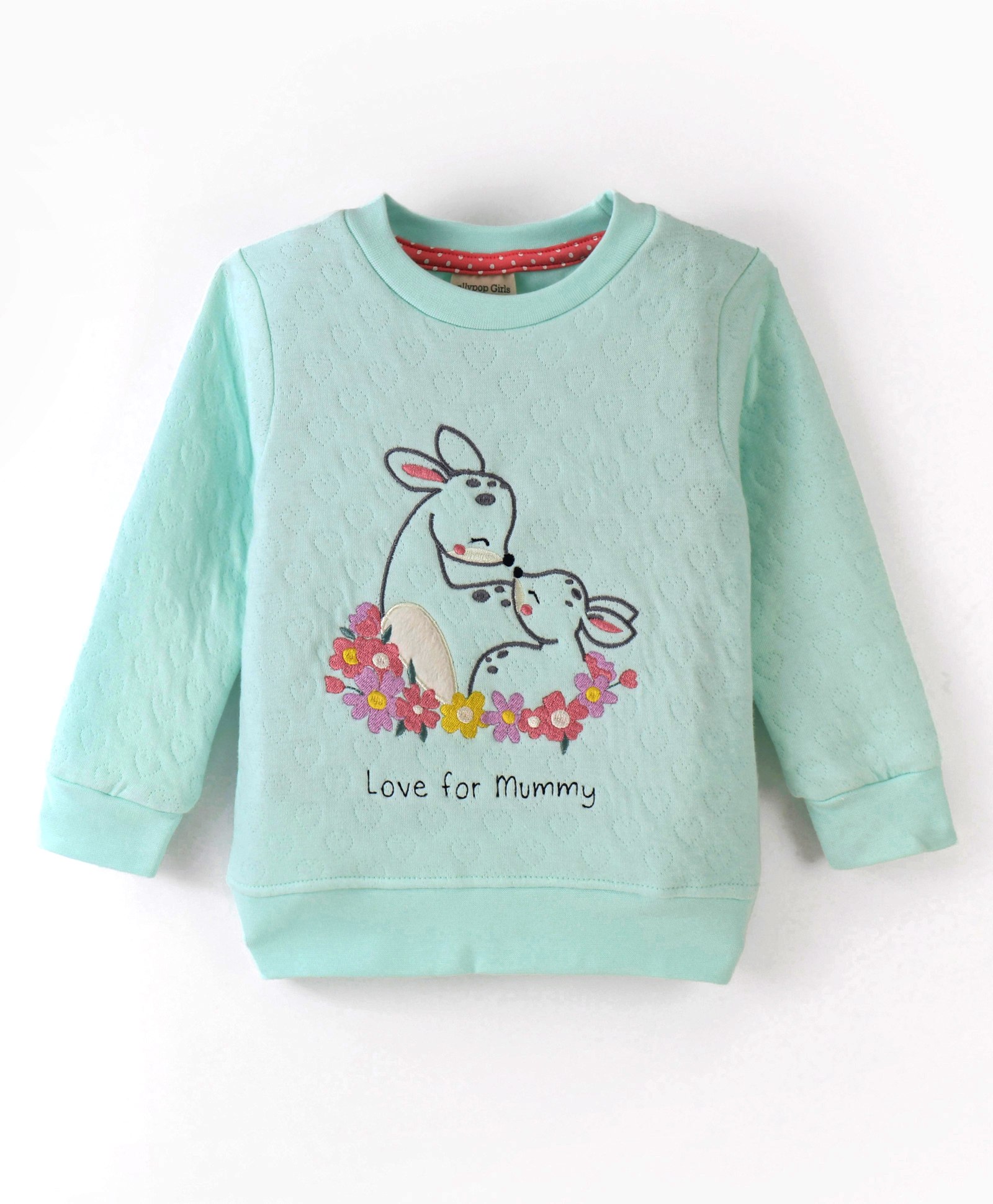 OLLYPOP Full Sleeves Sweatshirt Deer & Floral Embroidery - Sea Blue-image-45