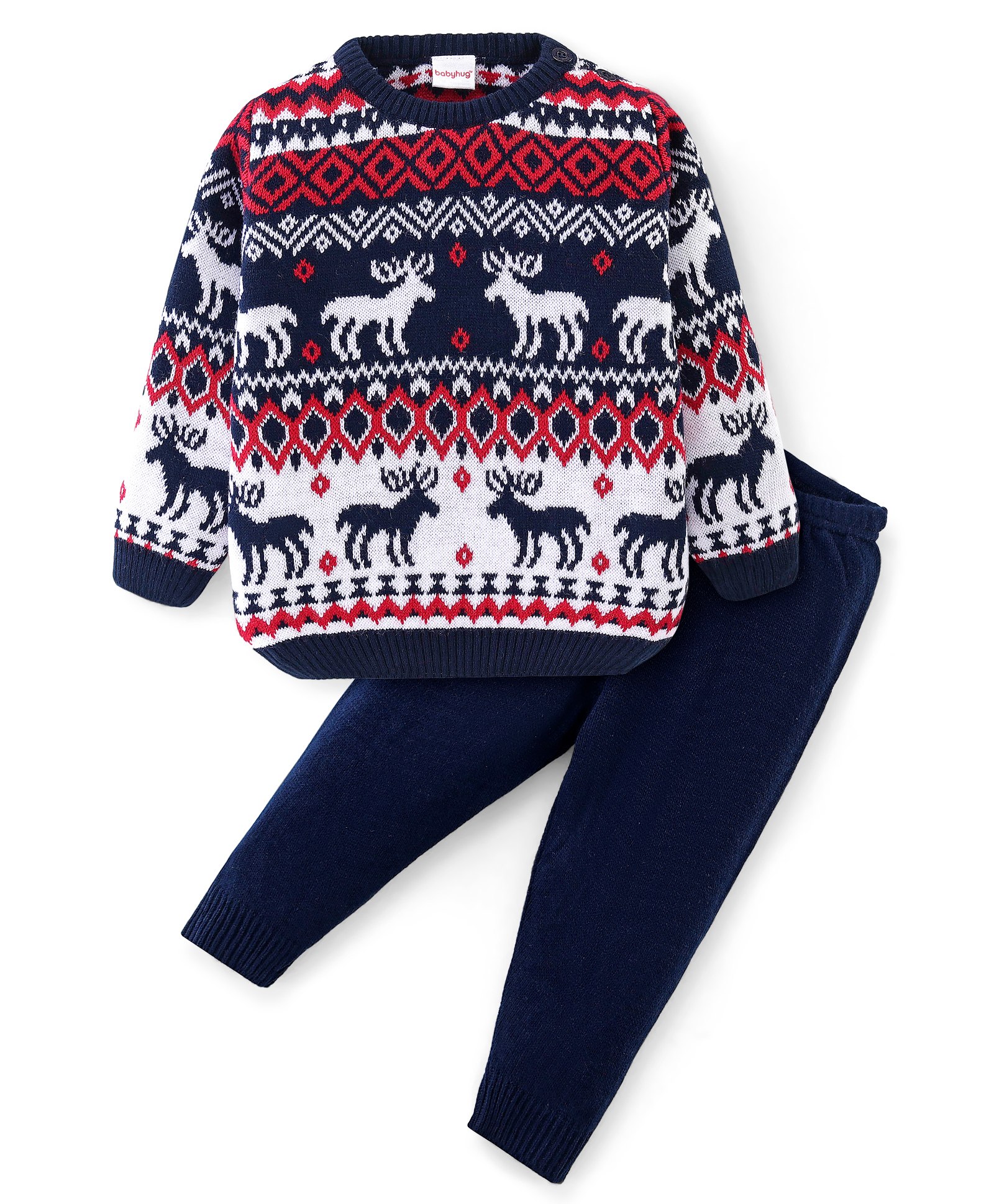 Babyhug Full Sleeves Sweater Set with Deer Design - Multicolour-image-37
