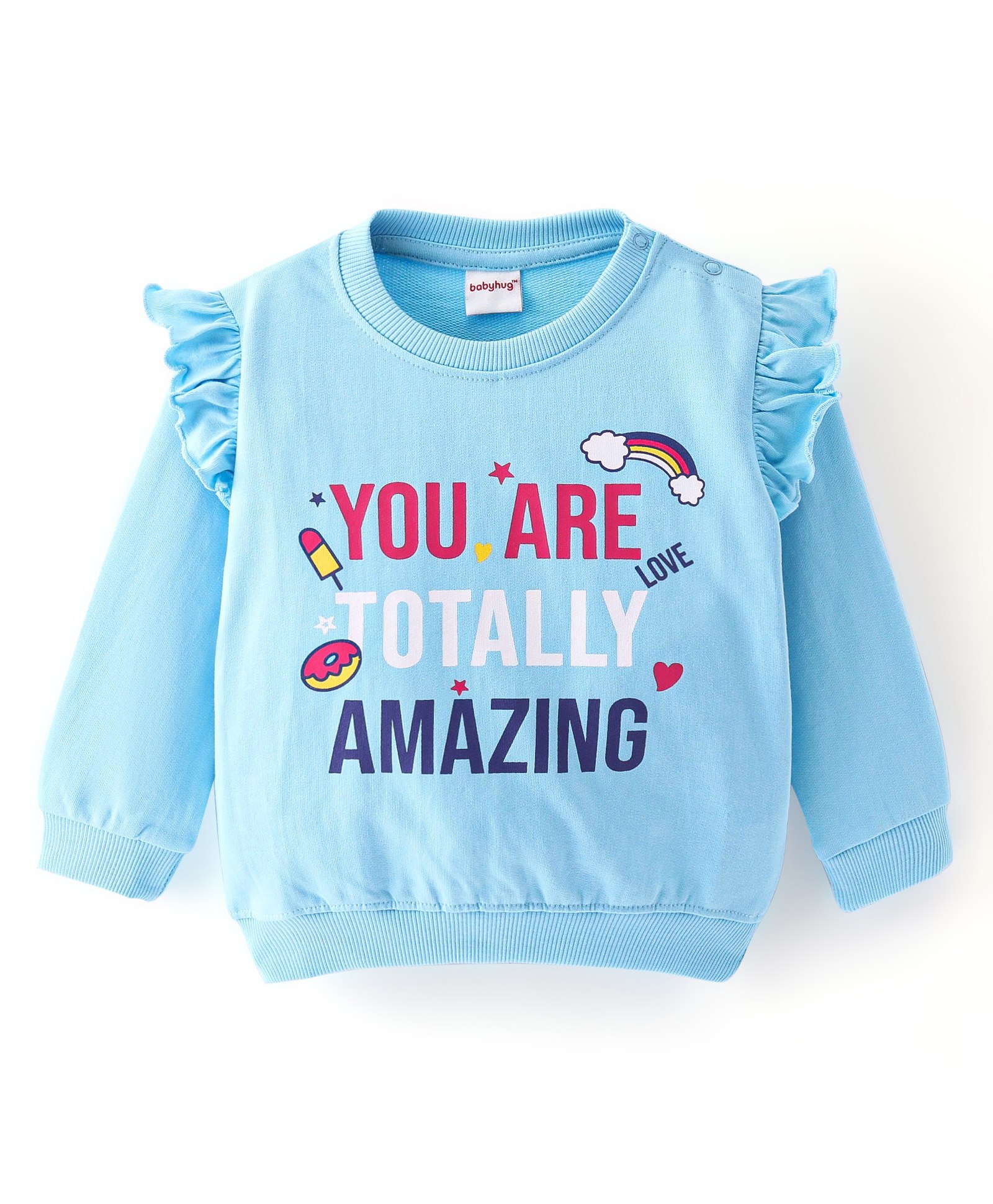Babyhug 100% Cotton Knit Full Sleeves Sweatshirt With Text Graphics - Blue-picture-24