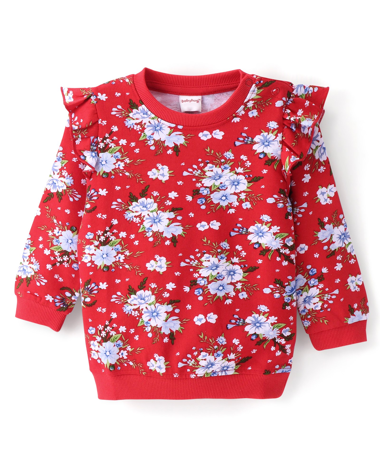 Babyhug 100% Cotton Knit Full Sleeves Sweatshirt With Floral Print - Red-picture-15