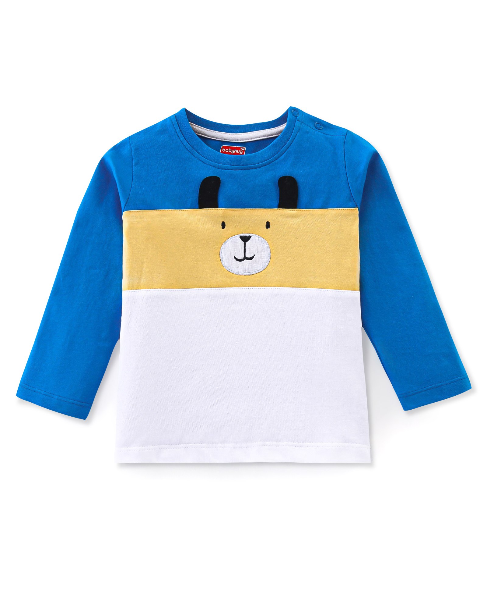 Babyhug 100% Cotton Knit Full Sleeves T-Shirt with Bear Graphics - White & Blue-image-31