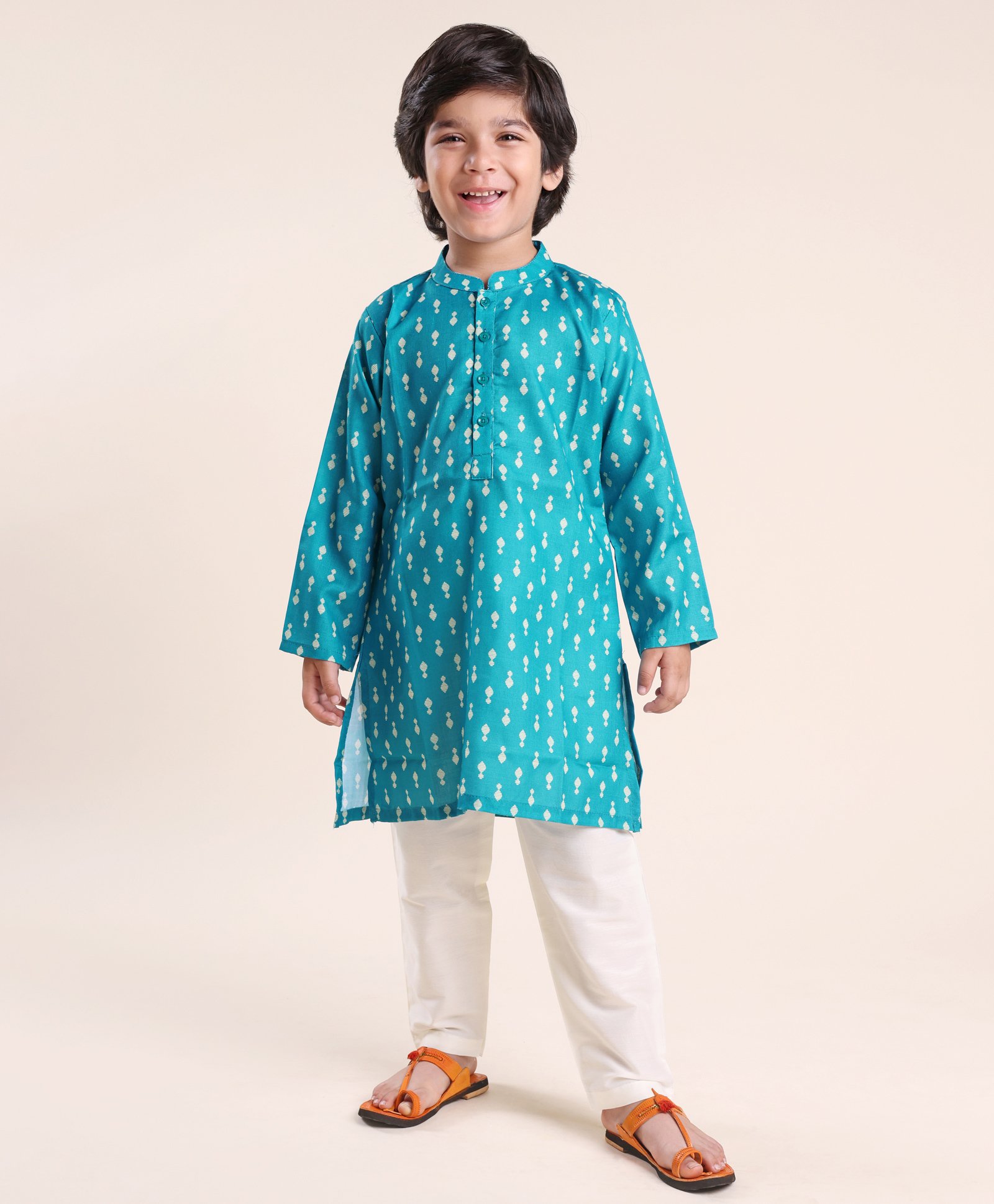 Babyhug 100% Cambric Full Sleeve Printed Kurta With Solid Pyjama Set - Teal Blue-image-18