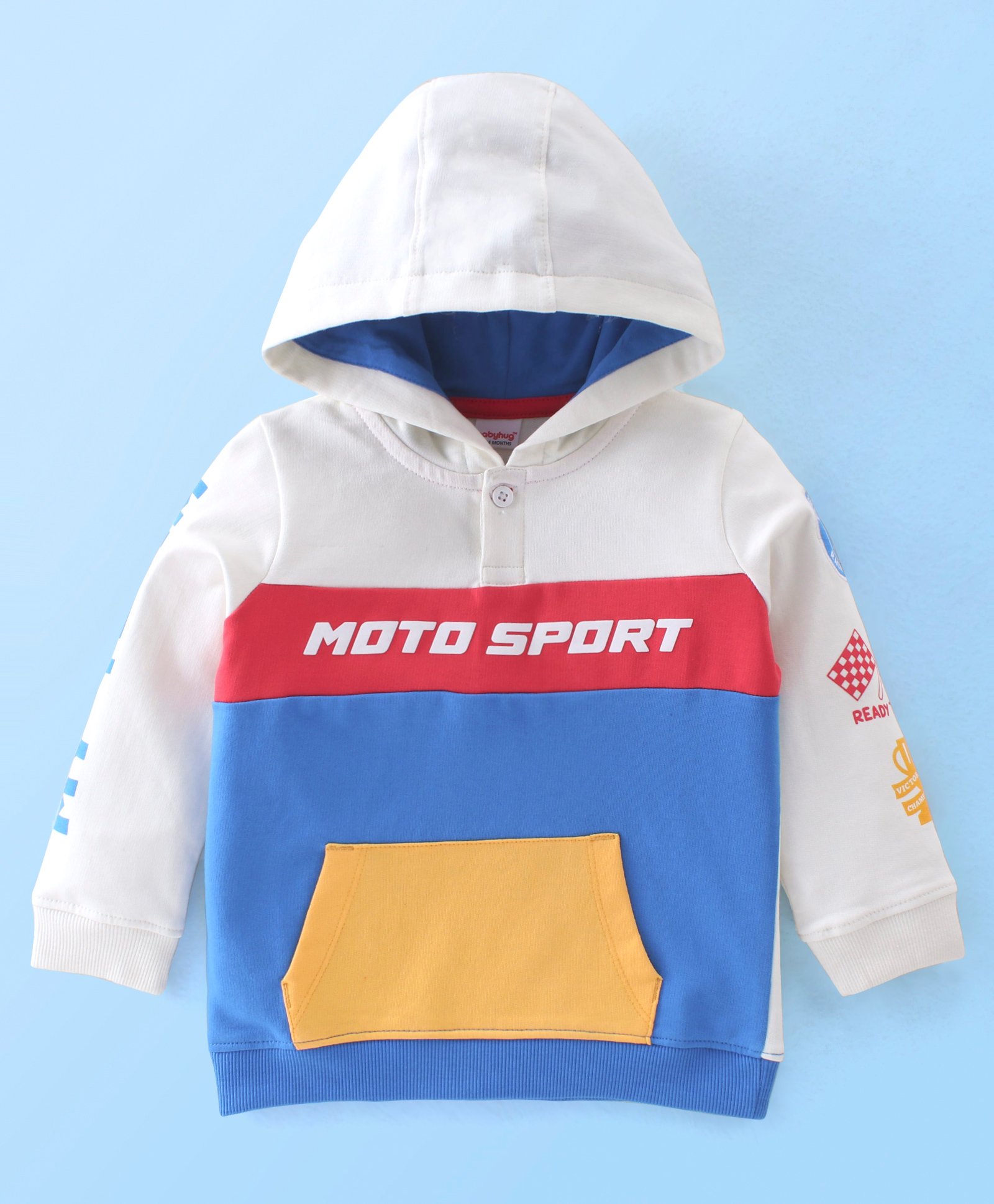Babyhug 100% Cotton Knit Full Sleeves Hooded Jacket With Text Graphics - Multicolor-picture-14