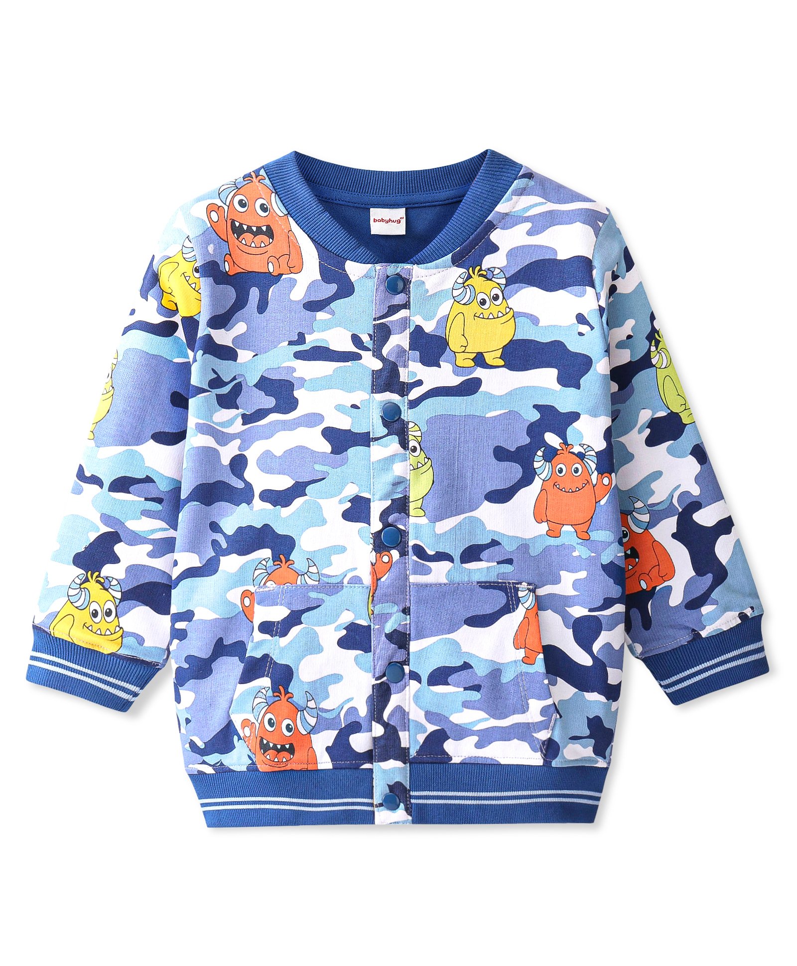 Babyhug Cotton Full Sleeves Bomber Jacket Monster Print - BLue-image-24