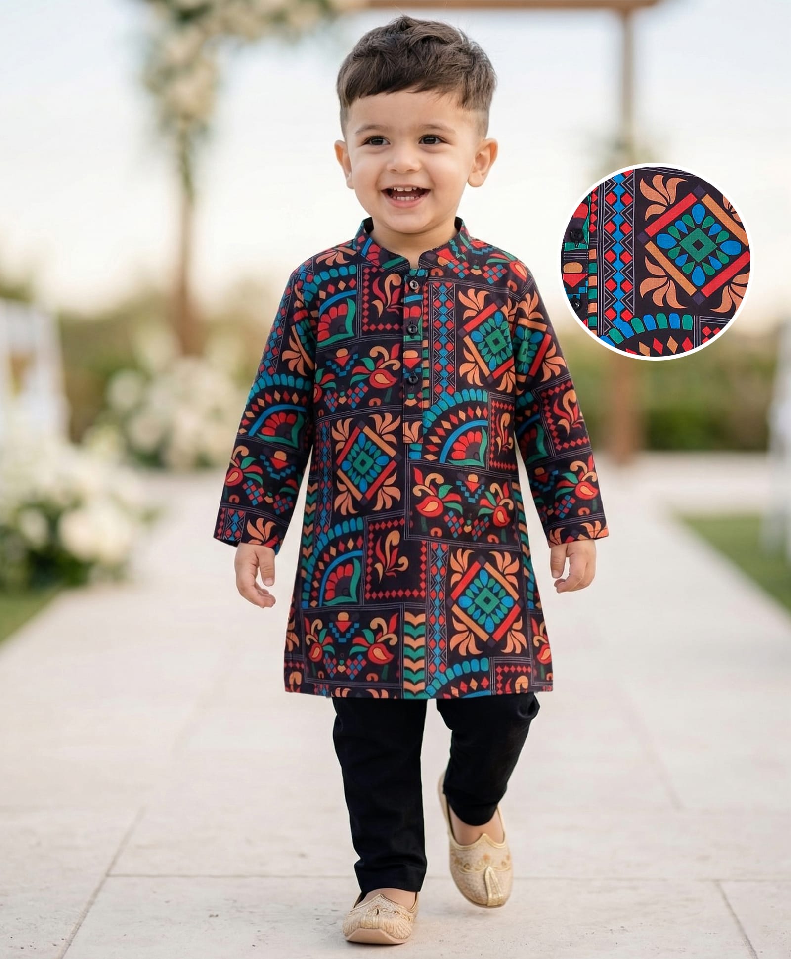 Babyhug Cotton Woven Full Sleeves Kurta Pyjama Set - Multicolor-image-2
