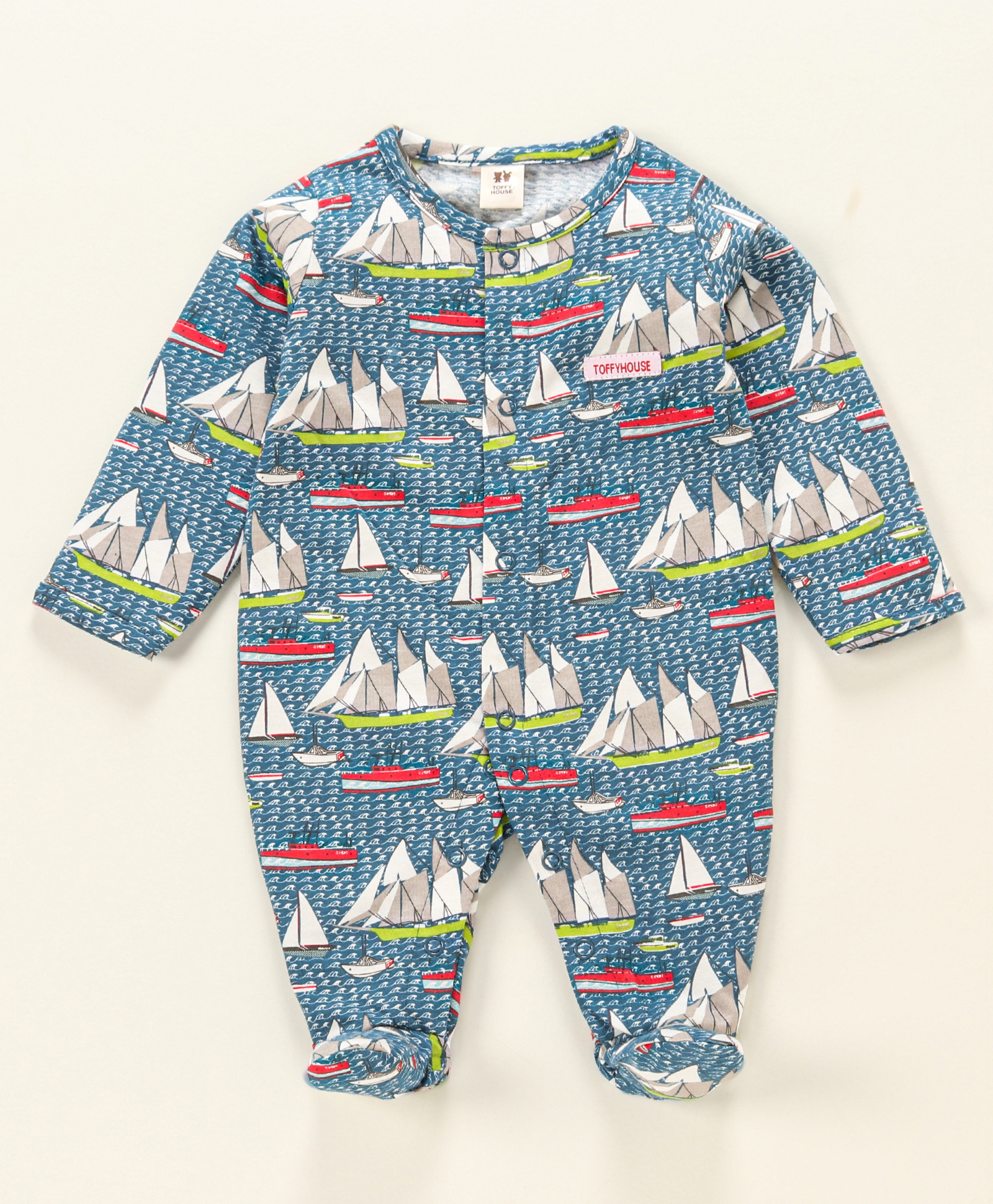 ToffyHouse Cotton Full Sleeves Ships Printed Night Suit - Blue-picture-4