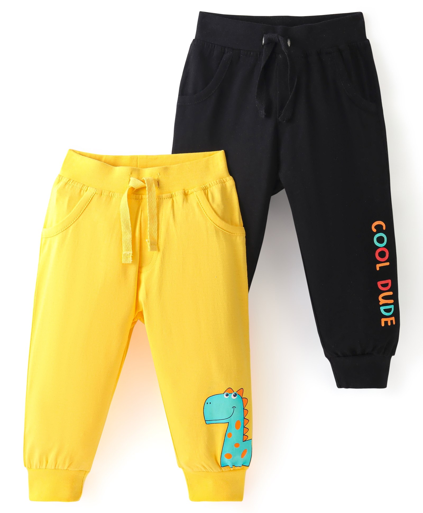 Doodle Poodle 100% Cotton Full Length Lounge Pant With Dino & Text Pack Of 2- Yellow & Black-image-30