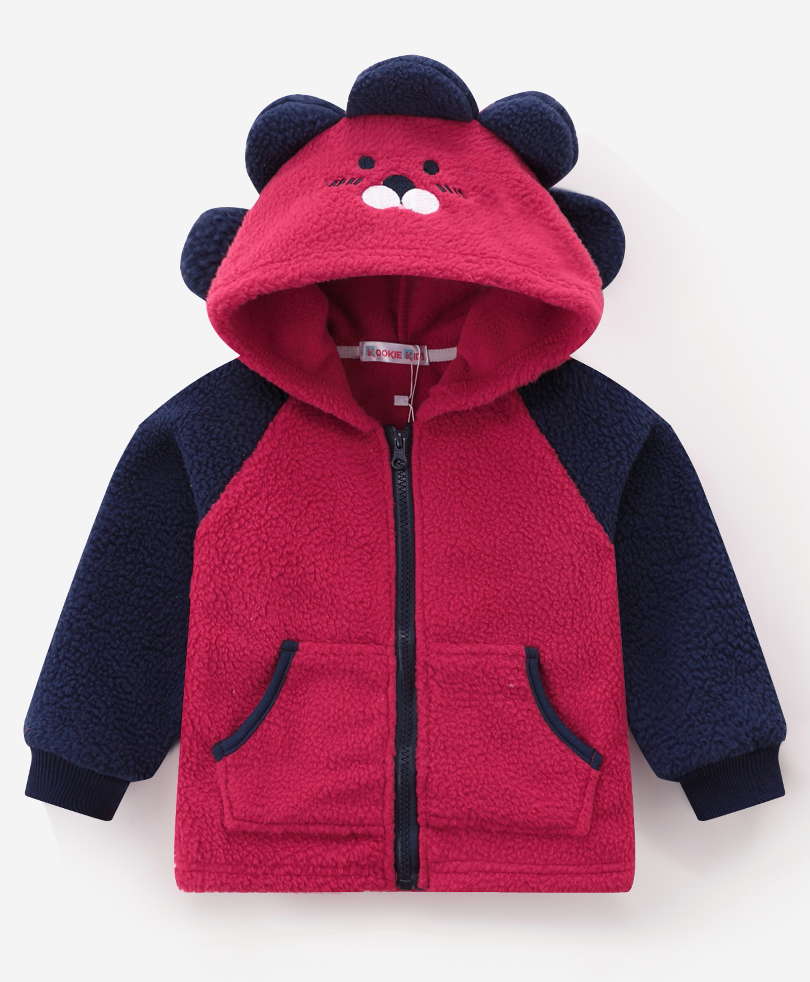 Kookie Kids Full Sleeves Hoodies With Ear Applique & Puppy Design- Red-picture-21