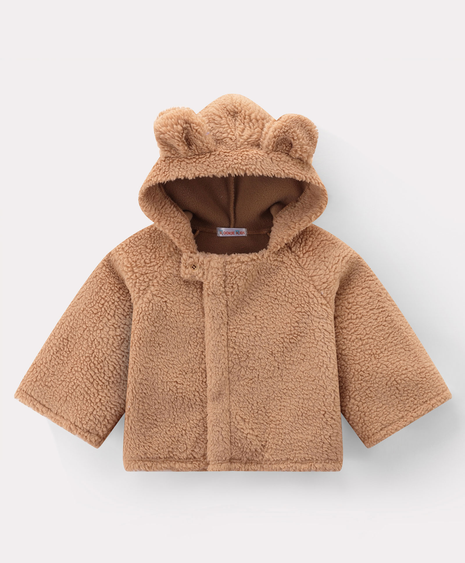Kookie Kids Full Sleeves Solid Colored Hoodie with Ear Applique - Brown-image-29