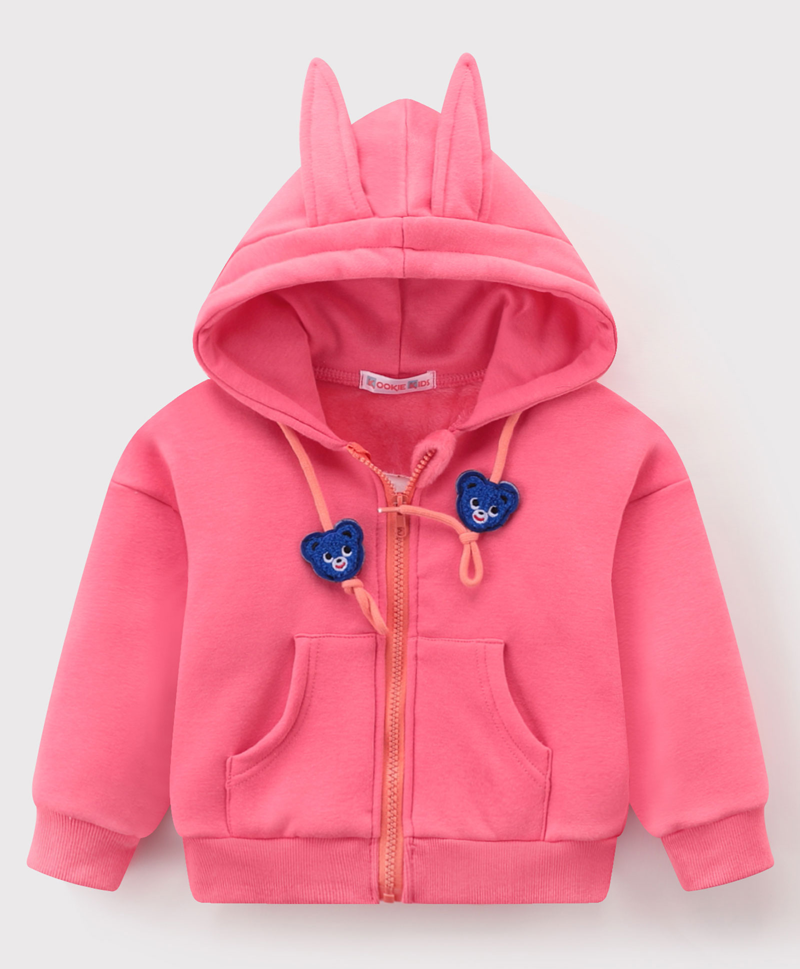 Kookie Kids Full Sleeves Front Open Hoodie With Bunny Ears - Pink-image-28