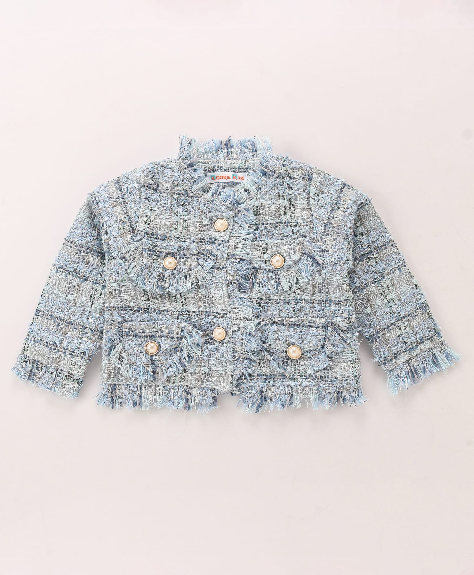 Kookie Kids Full Sleeves Checked Jacket with Pearl Buttons - Blue-image-23