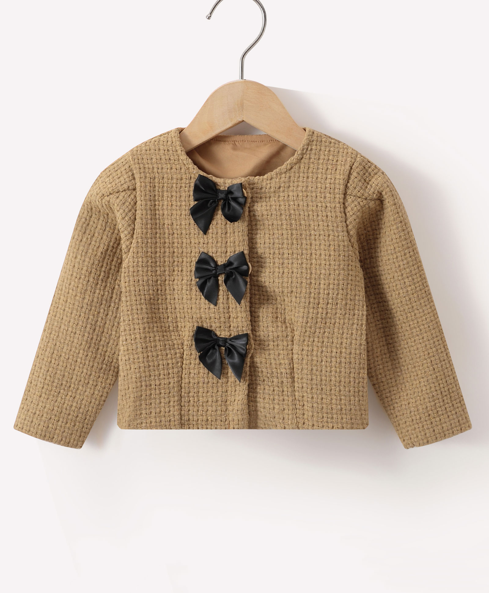 Kookie Kids Full Sleeves Jacket With Bow Applique - Brown-image-2