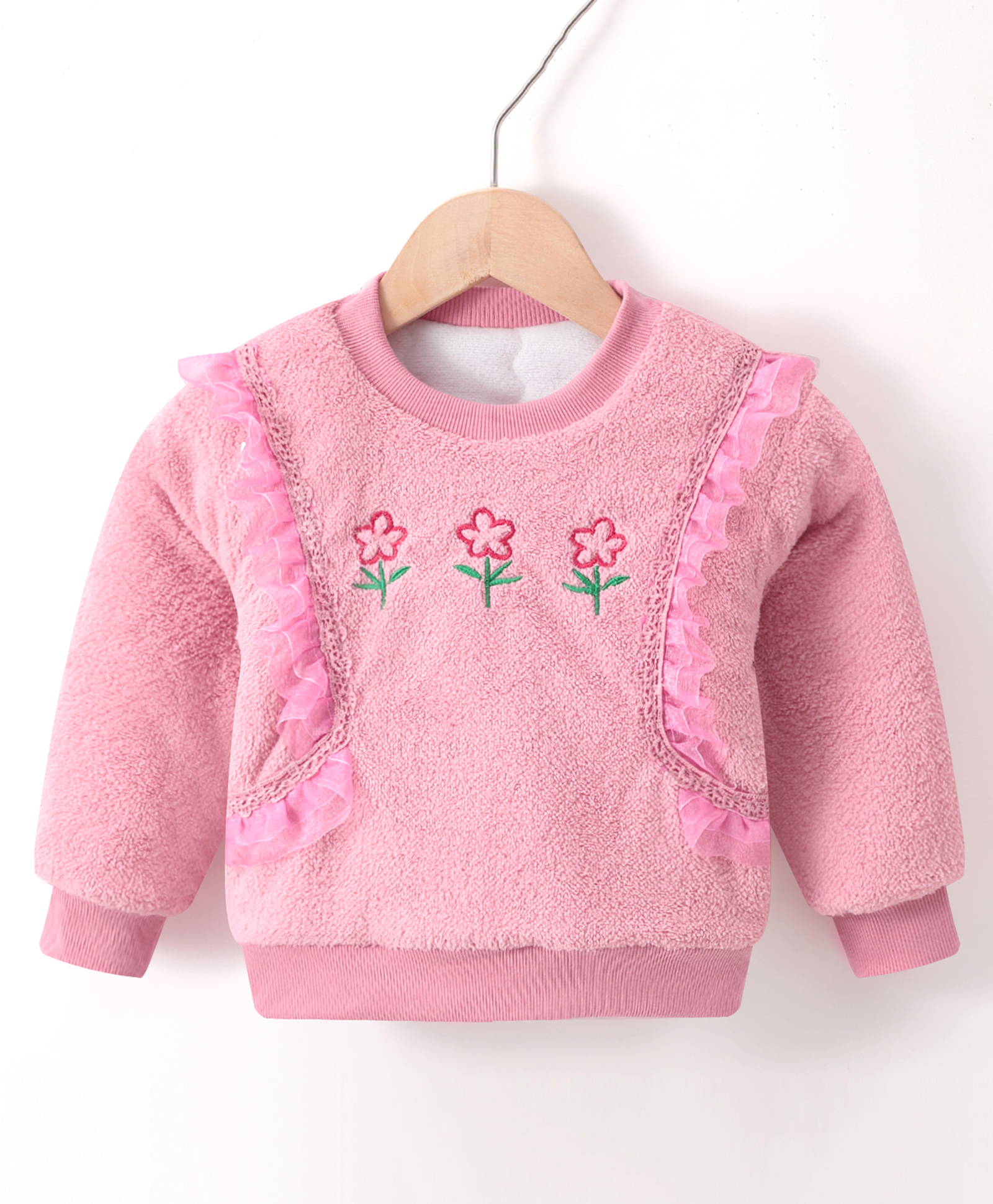 Kookie Kids Full Sleeves Sweatshirt with Floral Embroidery - Pink-image-46