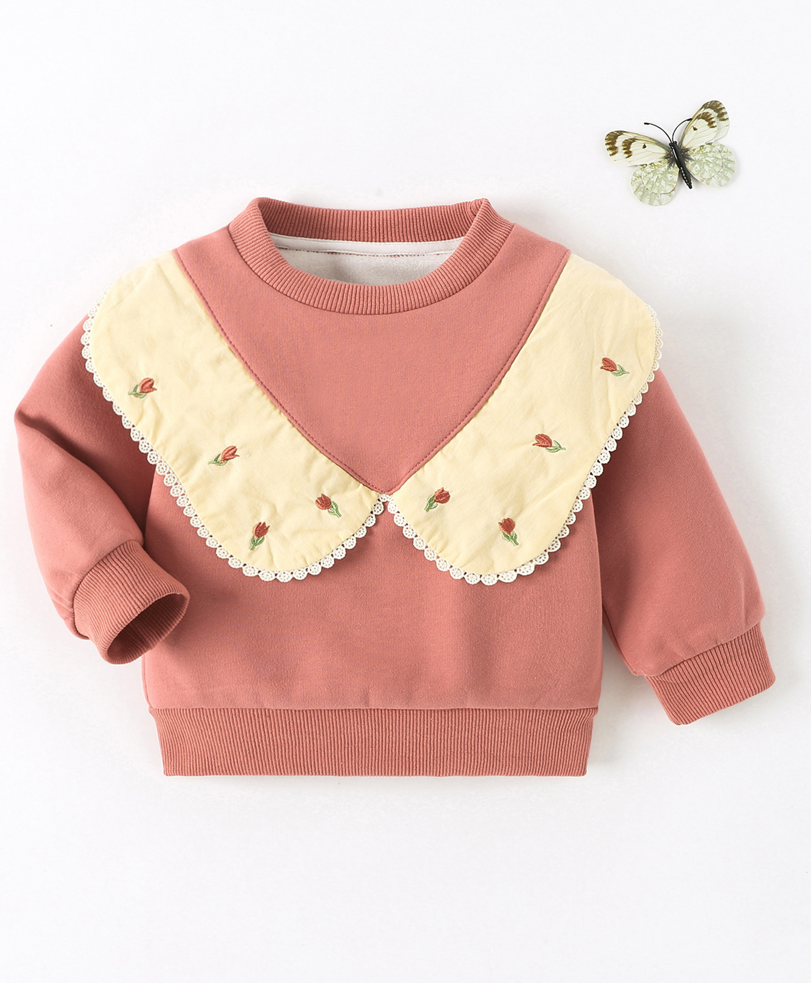 Kookie Kids Full Sleeves Sweatshirt with Lace Detailing - Pink-picture-11
