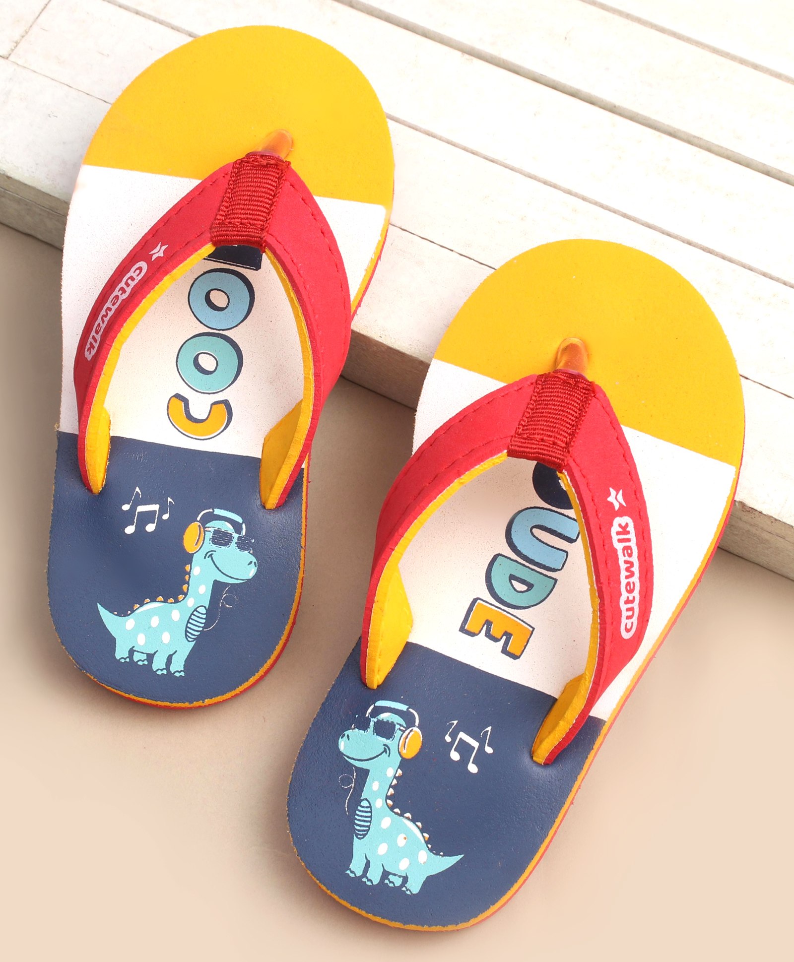 Cute Walk by Babyhug Slip On Flip Flops Dino Print - Blue & Yellow-picture-10