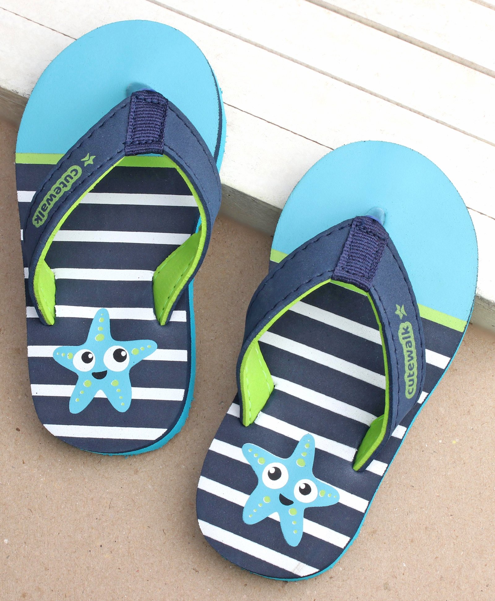 Cute Walk by Babyhug Flip Flops Stripes and Star Fish Print - Blue-picture-26