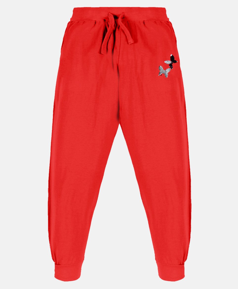 Kiddopanti Butterfly Sequin Embellished Track Pant - Red-image-28