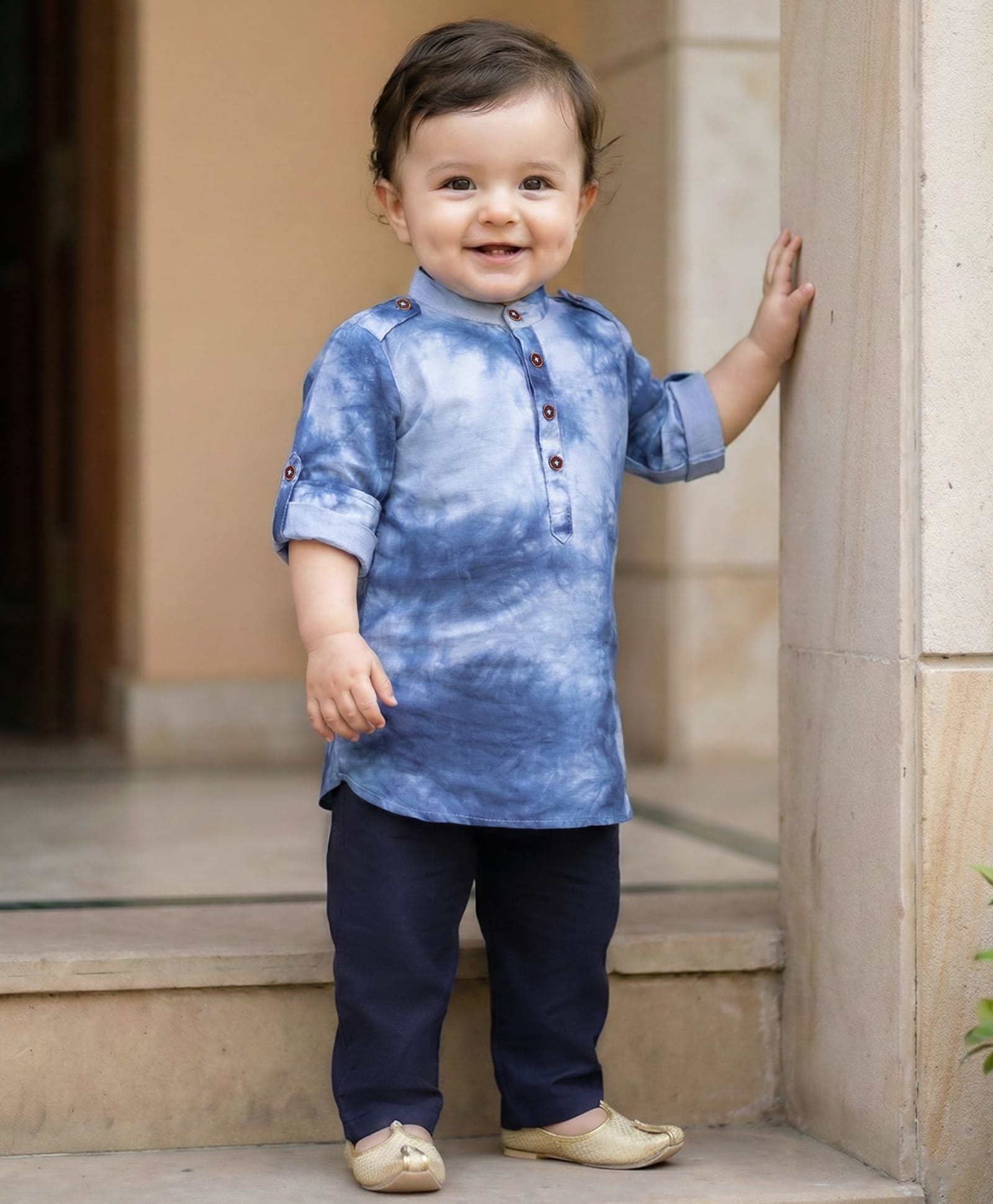 Babyoye Full Sleeves Tie Dye Printed Kurta Pyjama Set - Blue-picture-25
