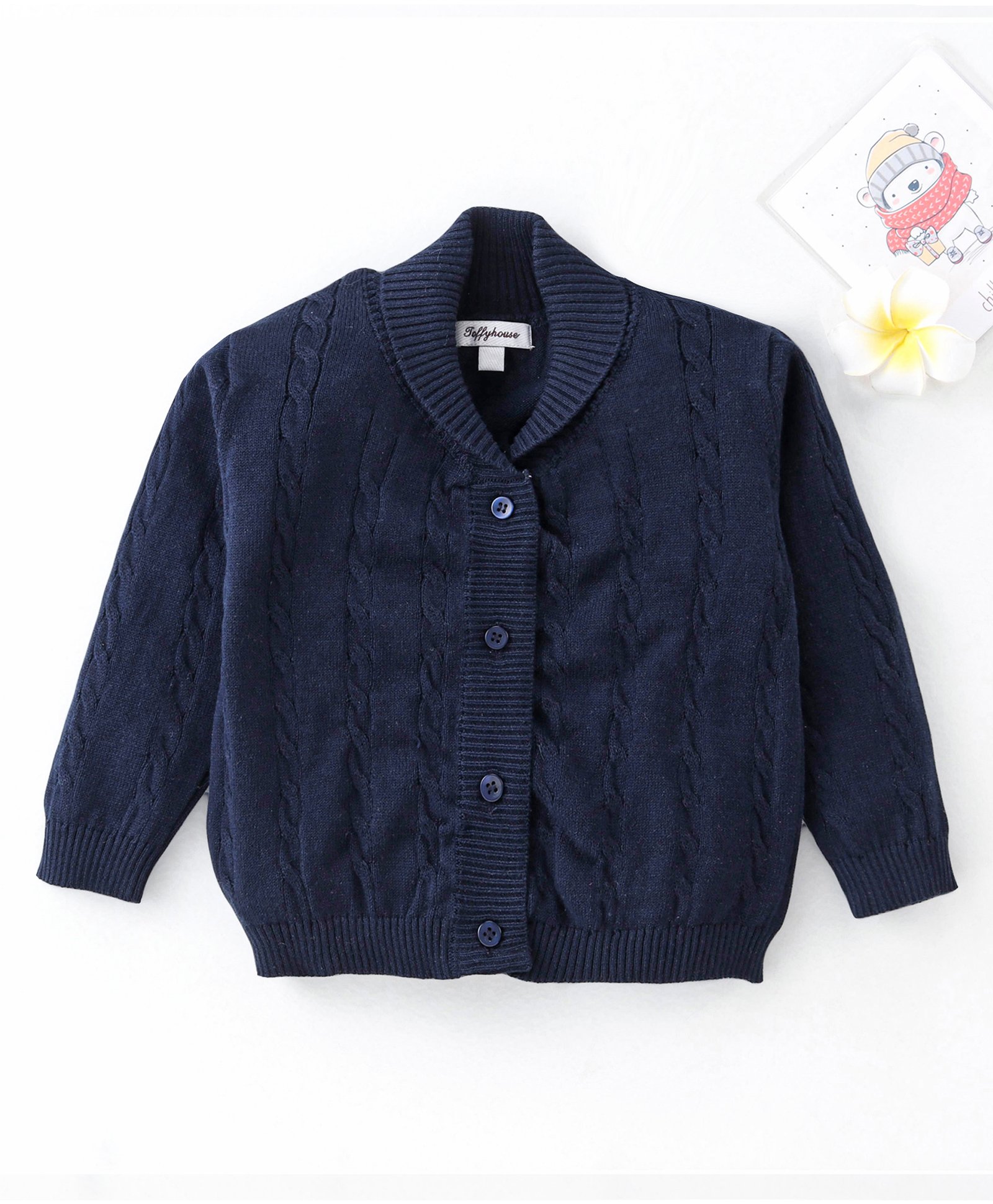 ToffyHouse Full Sleeves Cardigan Solid Colour - Navy Blue-picture-2