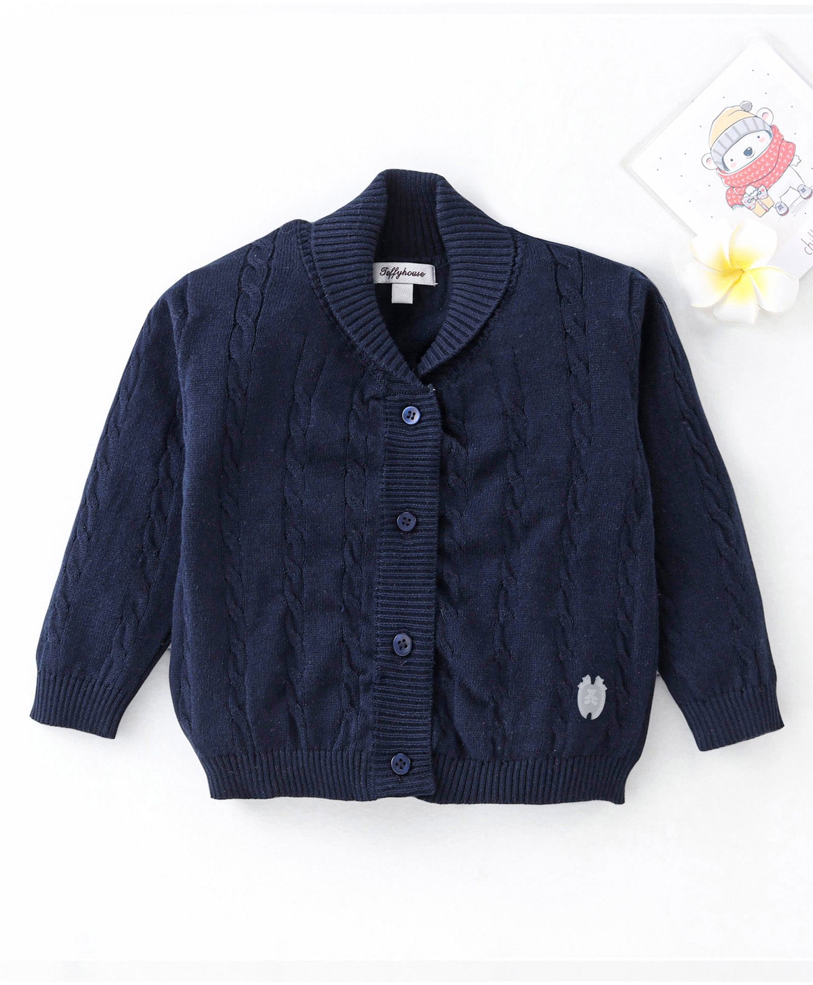 ToffyHouse Full Sleeves Cardigan Solid Colour - Navy Blue-picture-19