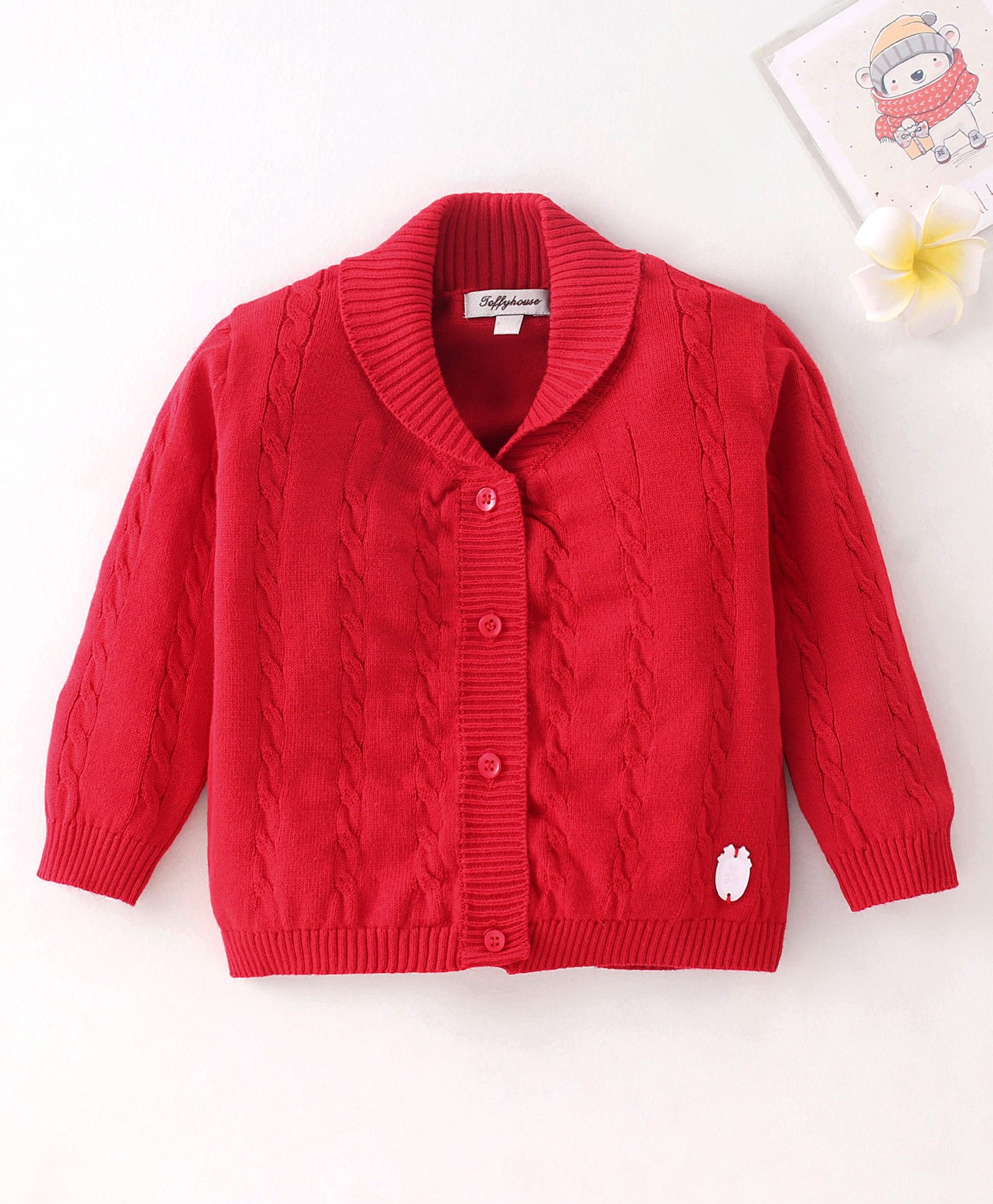 ToffyHouse Full Sleeves Cardigan Solid Colour - Red-picture-14