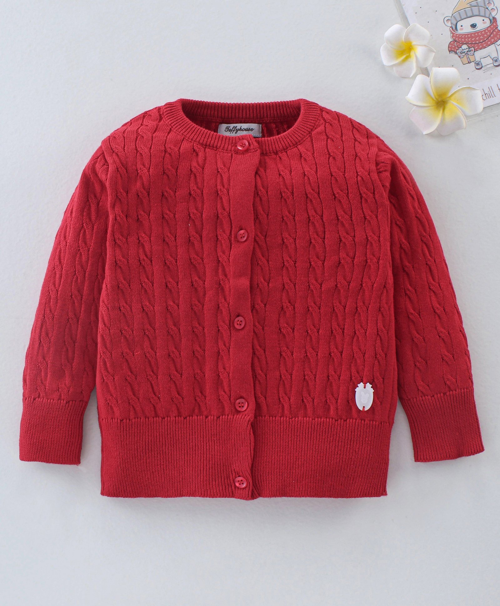 ToffyHouse Full Sleeves Cable Knit Cardigan - Red-image-29