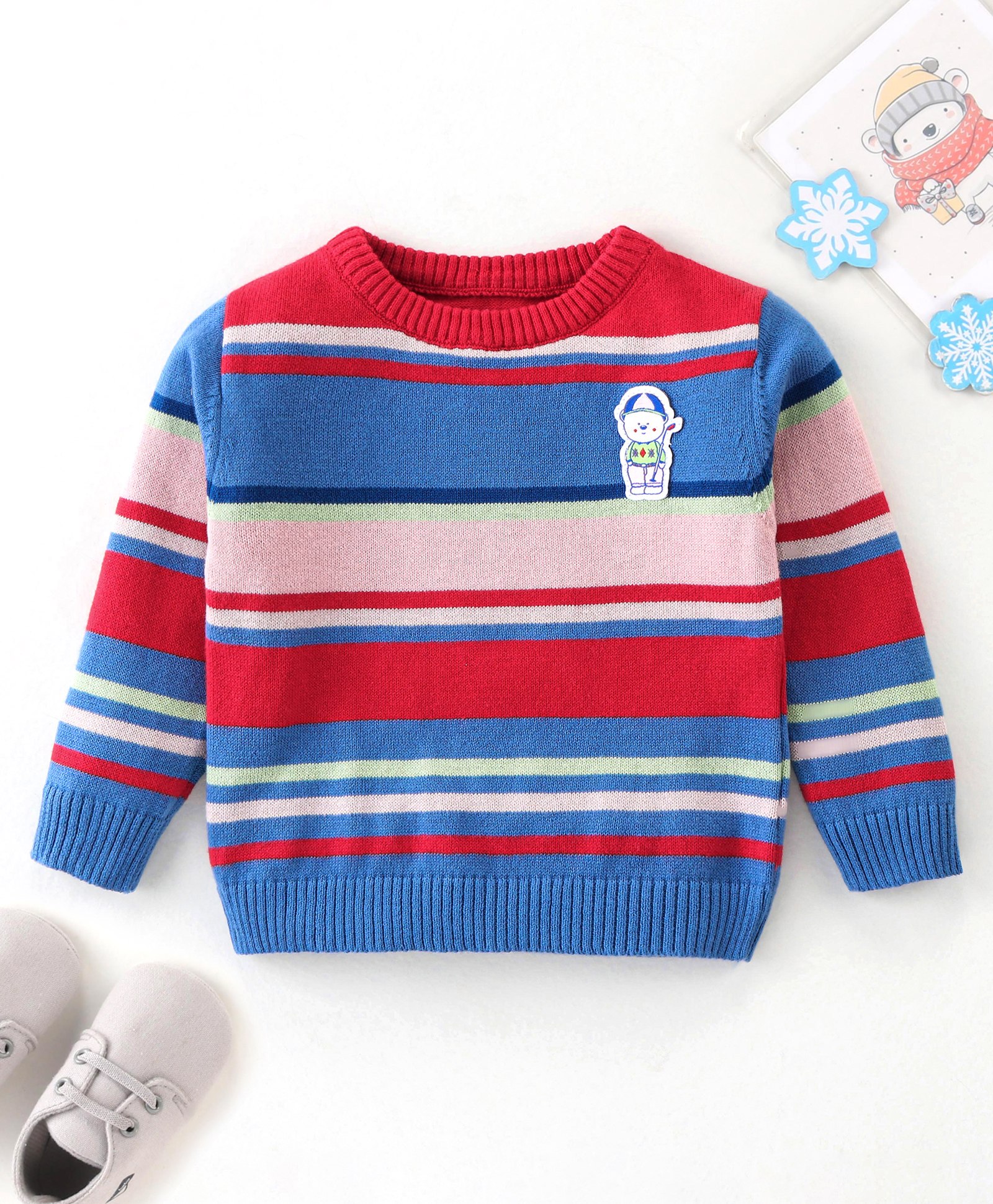 ToffyHouse Full Sleeves 100% Seamless Flatknitted Cotton Pullovers Sweater Striped Design - Multicolor-image-48
